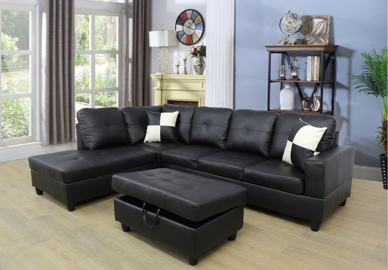 Wilhelmine 103.5′′ Wide Faux Leather Sofa & Chaise With Ottoman