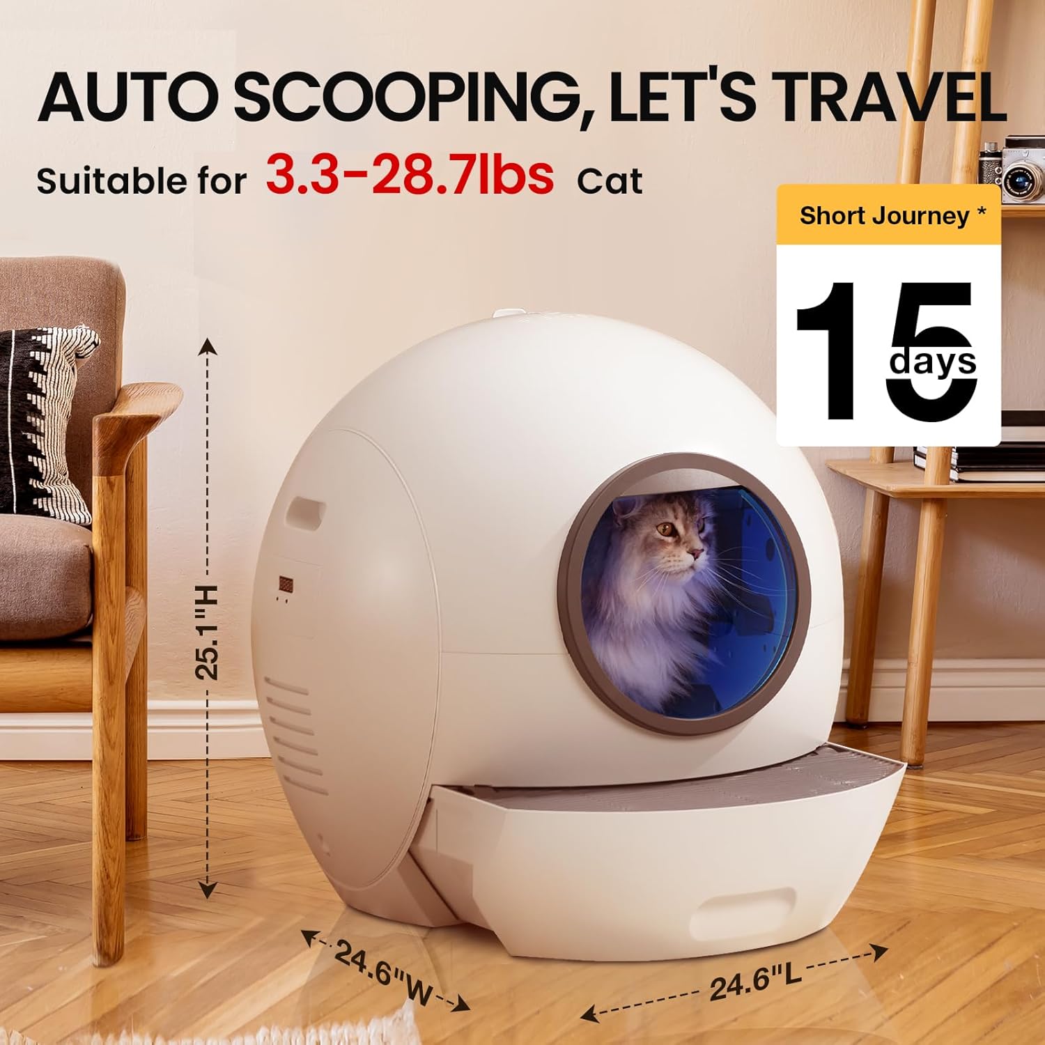 Self Cleaning Litter Box for Cats, Nafcefi Automatic Cat Litter Box Self Cleaning Extra Large, Robot Litter Box Self Cleaning App Control/Odor Removal/Safety Protection Litter Box