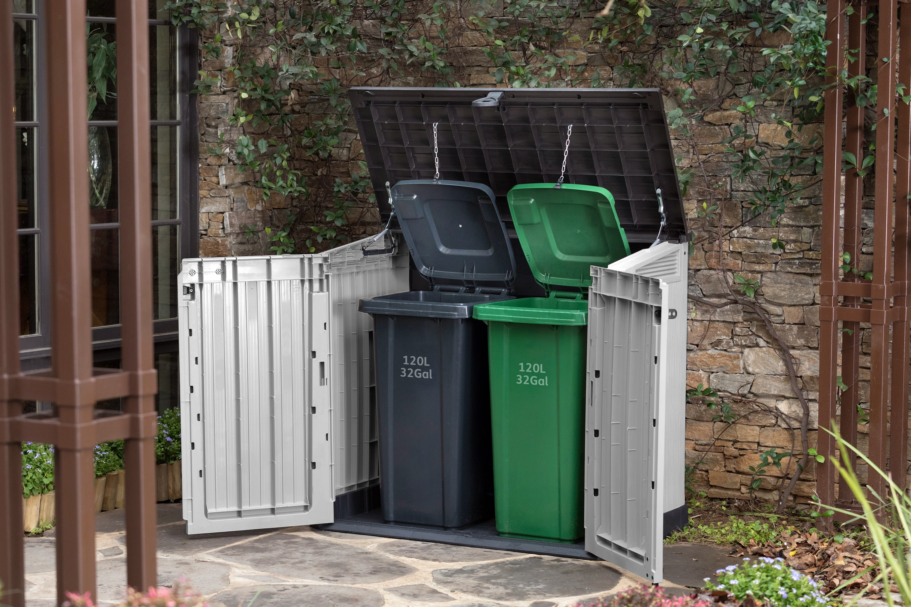 Keter S.I.O Midi 4.3' x 2.3' x 3.7' Horizontal Resin Outdoor Storage Shed with Durable Floor, Grey