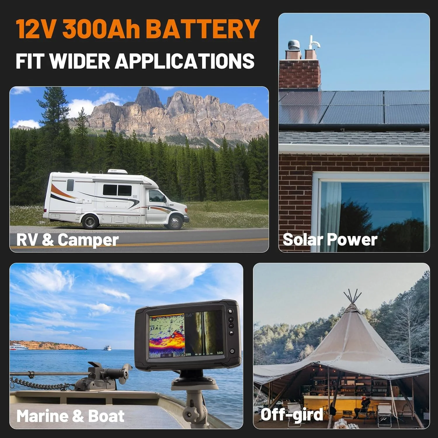 12V 300Ah Lithium LiFePO4 Battery 200A BMS for Golf Cart Marine RV Solar Panels System