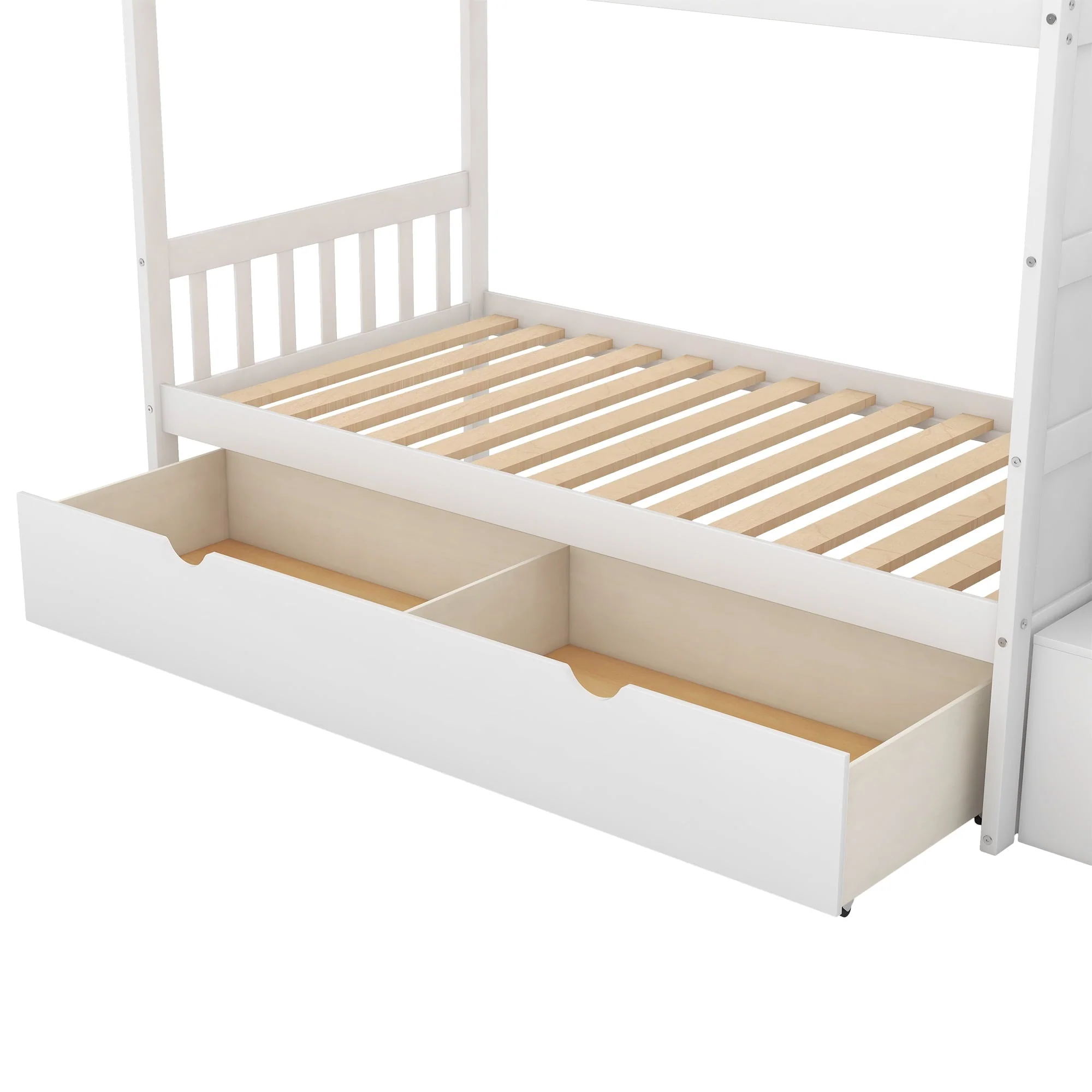Euroco Twin over Twin Bunk Bed with Drawer and Cabinet for Kids Bedroom, White