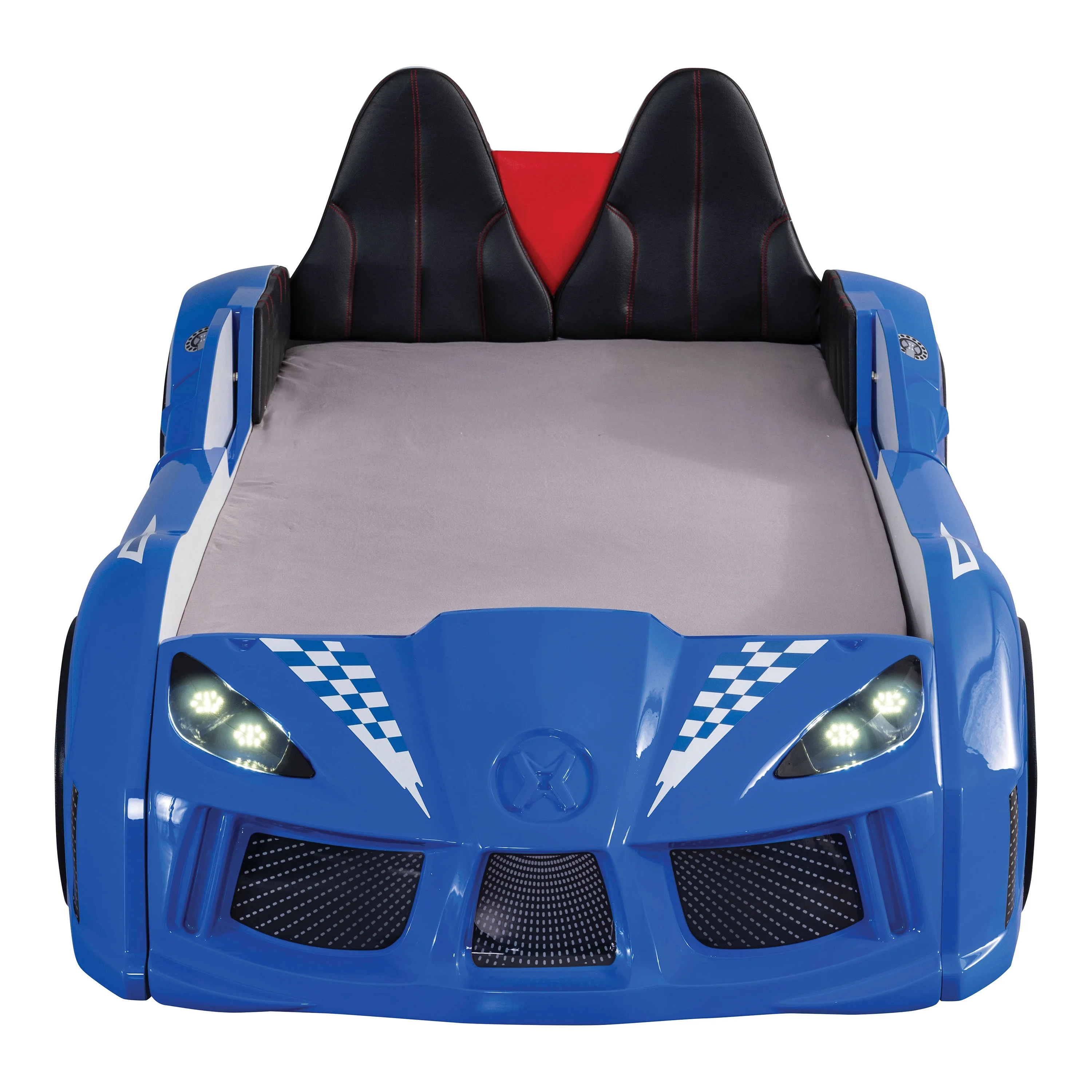 Furniture of America Dash Kids Plastic Twin Race Car Bed with LED and Sound, White