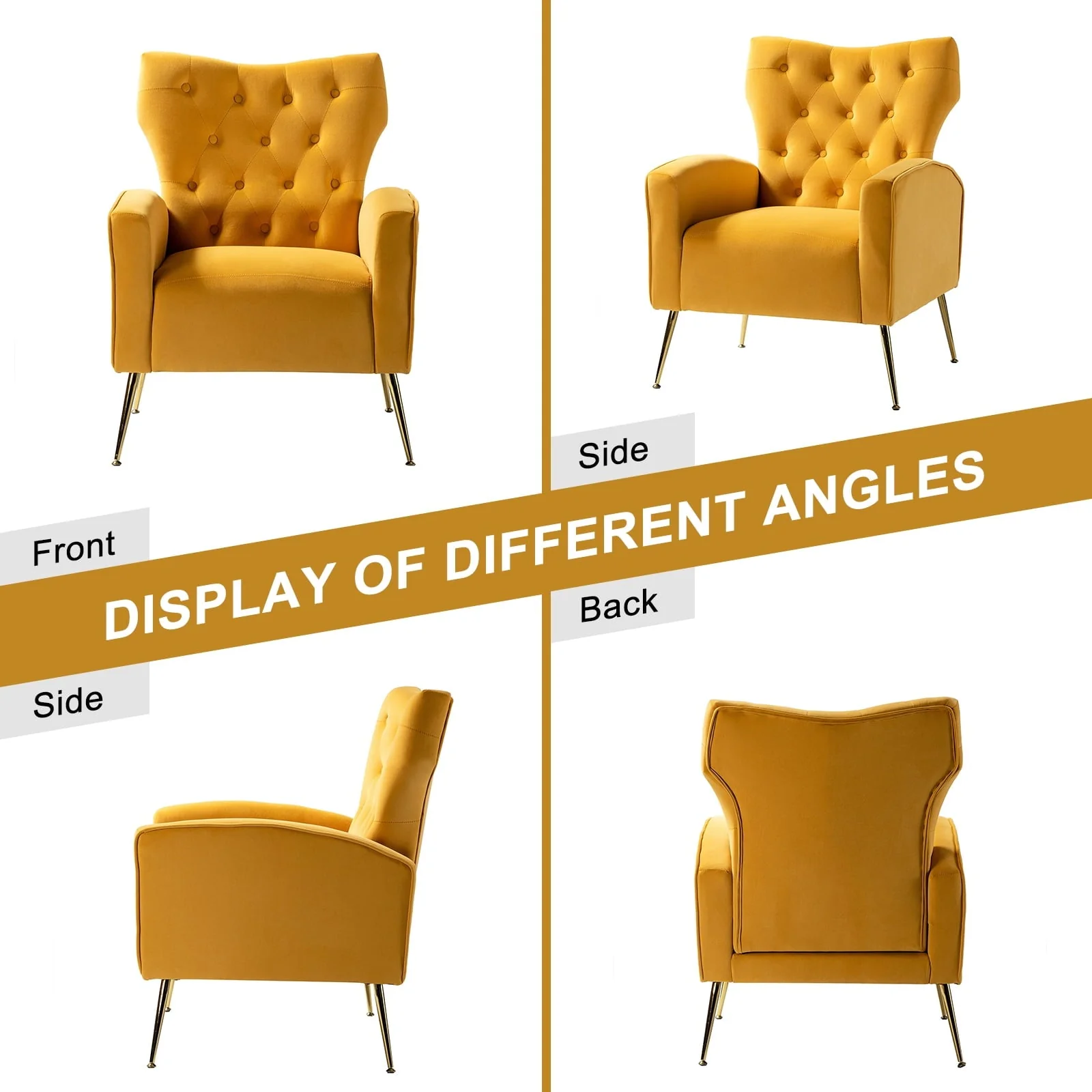 14 Karat Home Fall Home Decor Velvet Accent Chair Button Tufted Metal Legs Adult Living Room Mustard