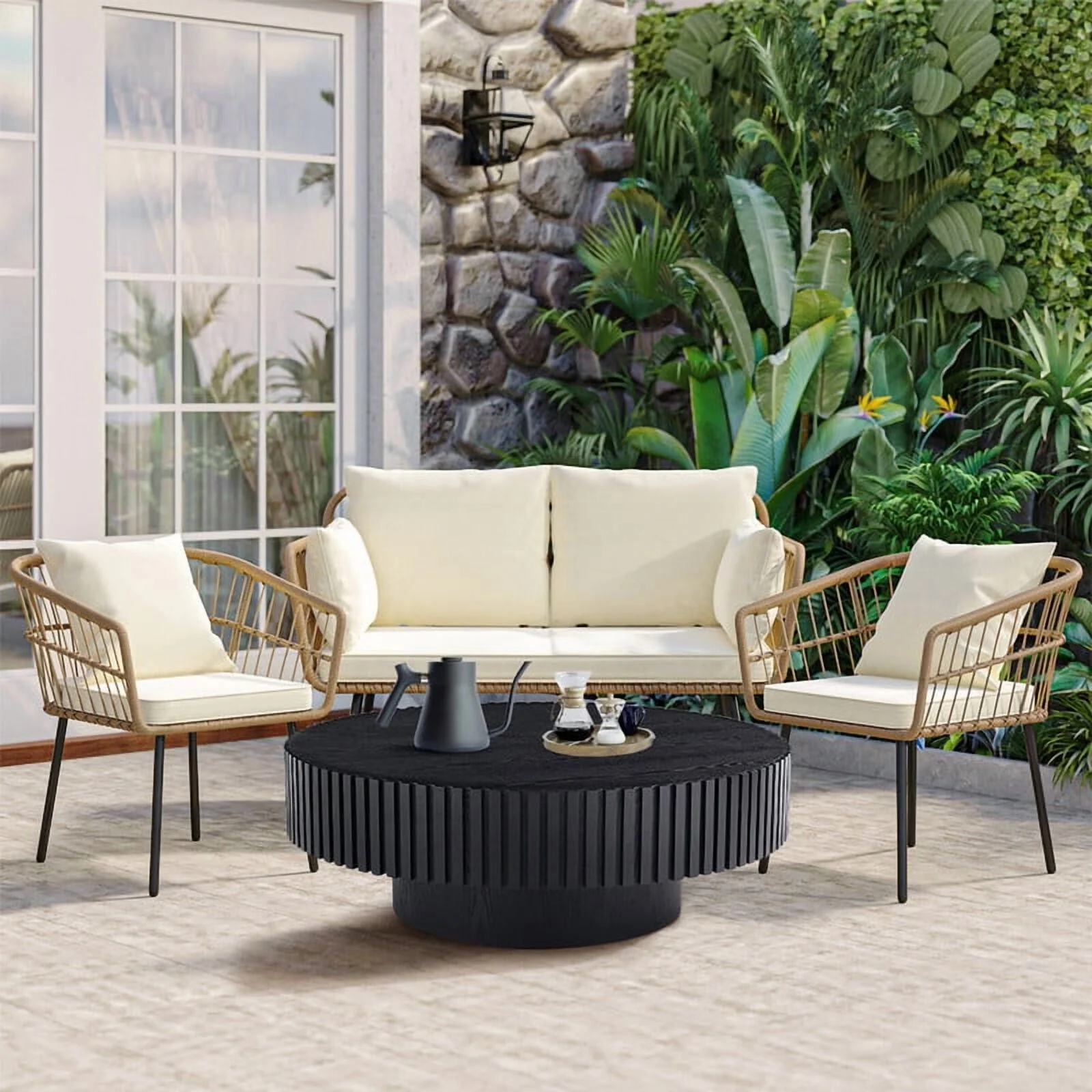 FFH 43.7 inch Oval Coffee Table for Living Room,Handcraft Rustic Corner Coffee Table Nature Wood Relief Sturdy Pedestal for Apartmen,Side Table Centre Table,Nature Wood