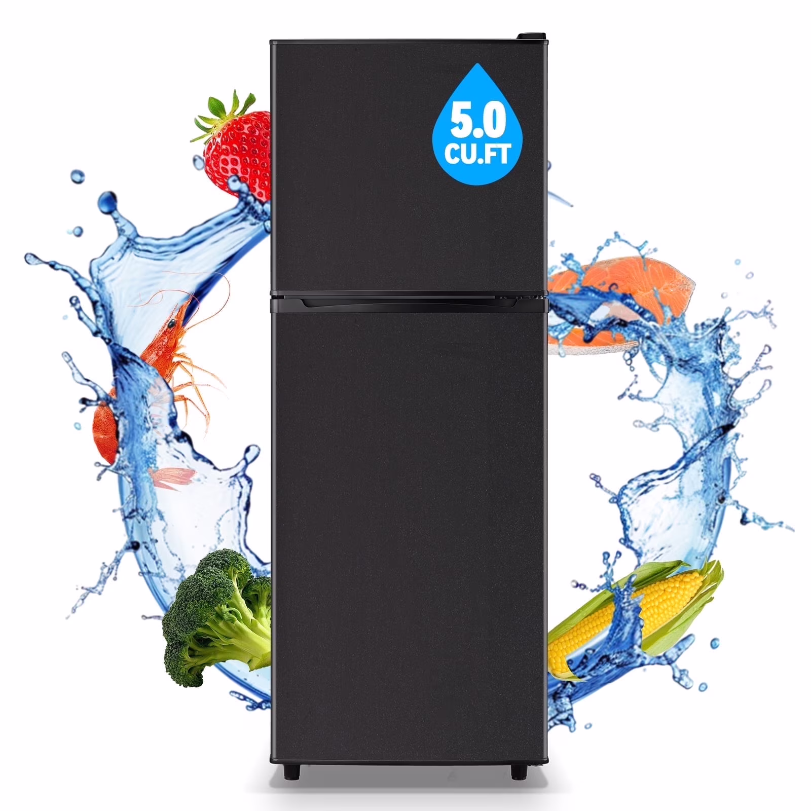 TACOOL Small Refrigerator with Freezer Mini Fridge with Removable Shelves LED Light for Apartment 5.0 Cu.Ft Black