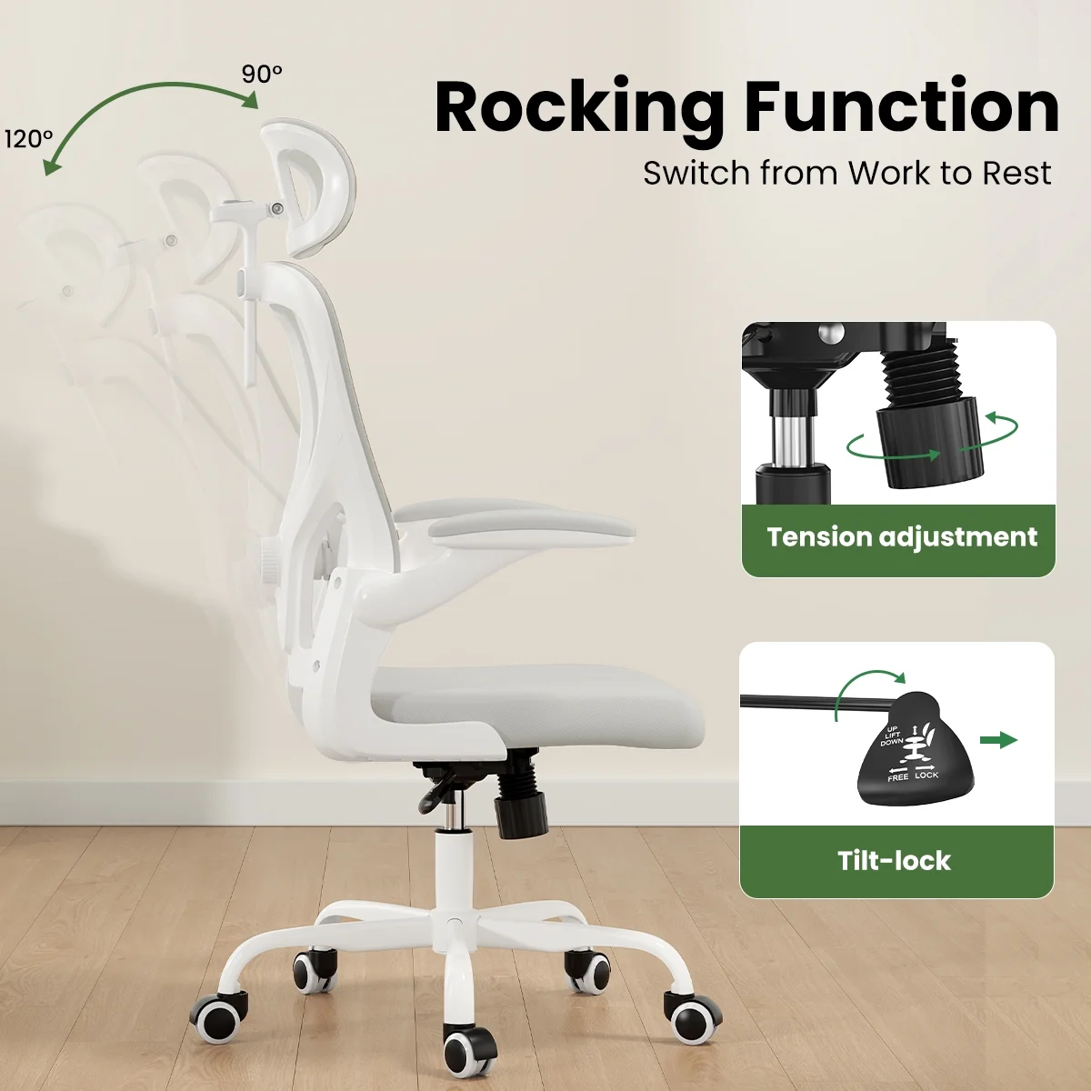 Ergonomic Office Chair,Home Office Desk Chair with Headrest,High Back Computer Chair with Armrests and Adjustable Lumbar Support for Home Office Study Room