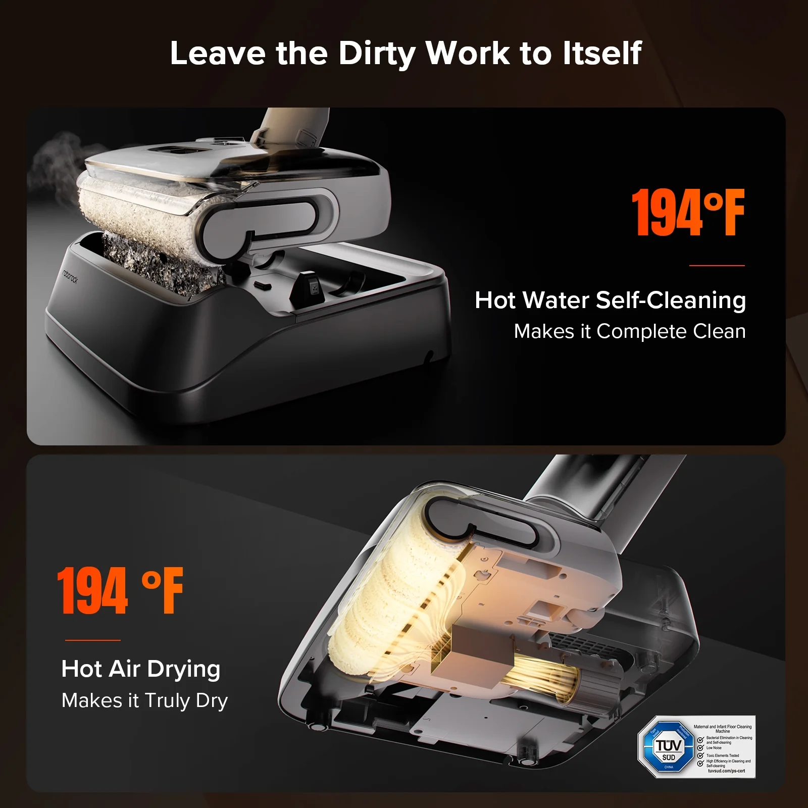 Roborock F25 GT Vacuum Mop All in One, Wet Dry Vacuum Cleaner Cordless, 20000Pa Floor Cleaner Machine for Tile Hardwood Wood Vinyl Floor, Edge to Edge Self Cleaning Electric Mop with 180�� Lie-Flat