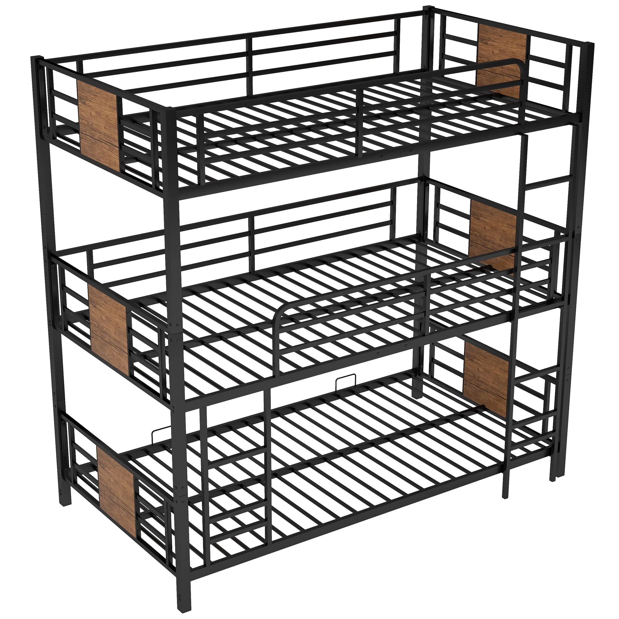 Euroco Metal Twin over Twin over Twin Bedroom Bunk Bed, Triple 3-in-1 Bed, Brown