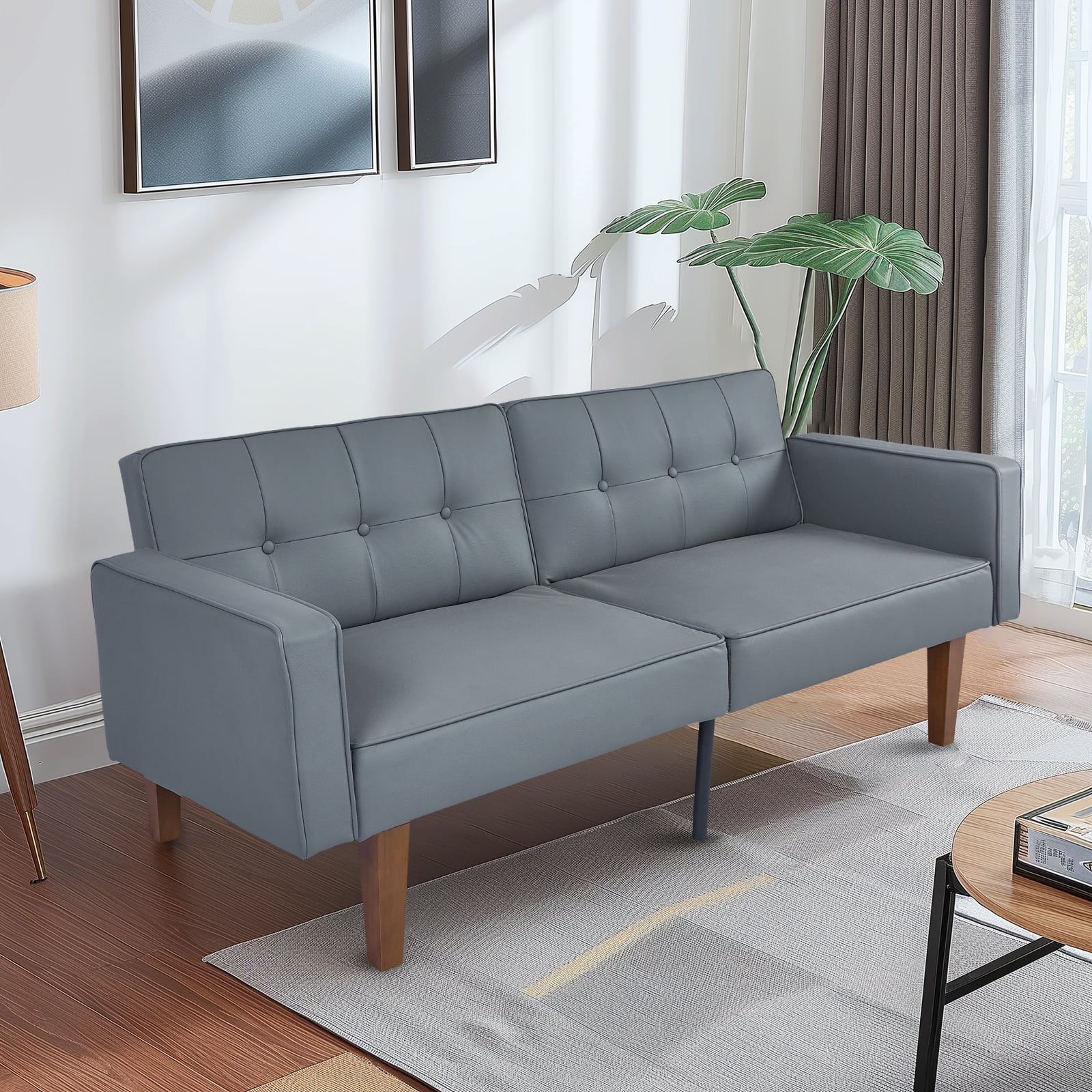 Sofa Bed, Convertible Memory Foam Futon Couch, Adjustable Sleeper Sofa Bed for Living Room, Gray