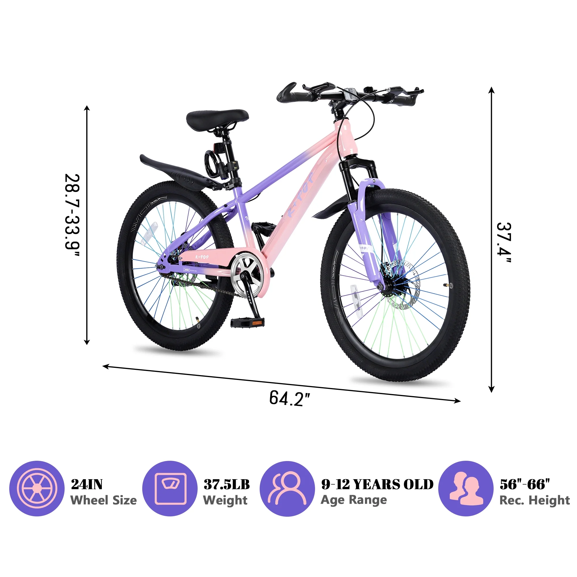 Bstjewey 20/24 Inch Kids Mountain Bike, Dual Disc Brakes, Suspension Fork, Ages 7-12
