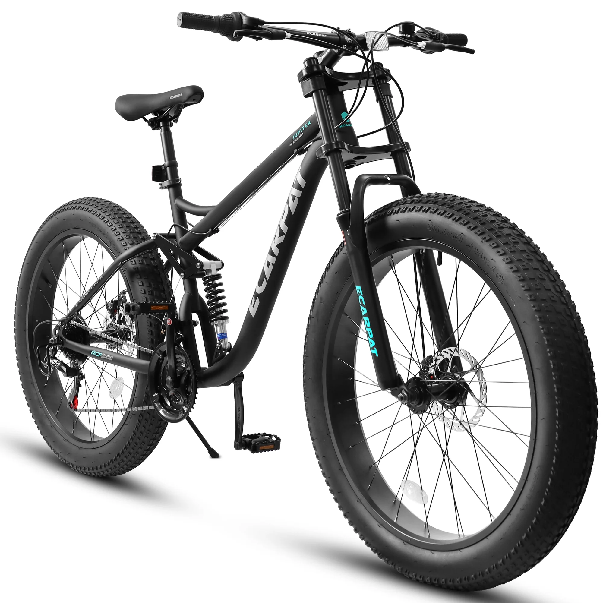 26 in Men's Fat Tire Bike,Shimano 21-Speed,Full Suspension Mountain Bike,Black