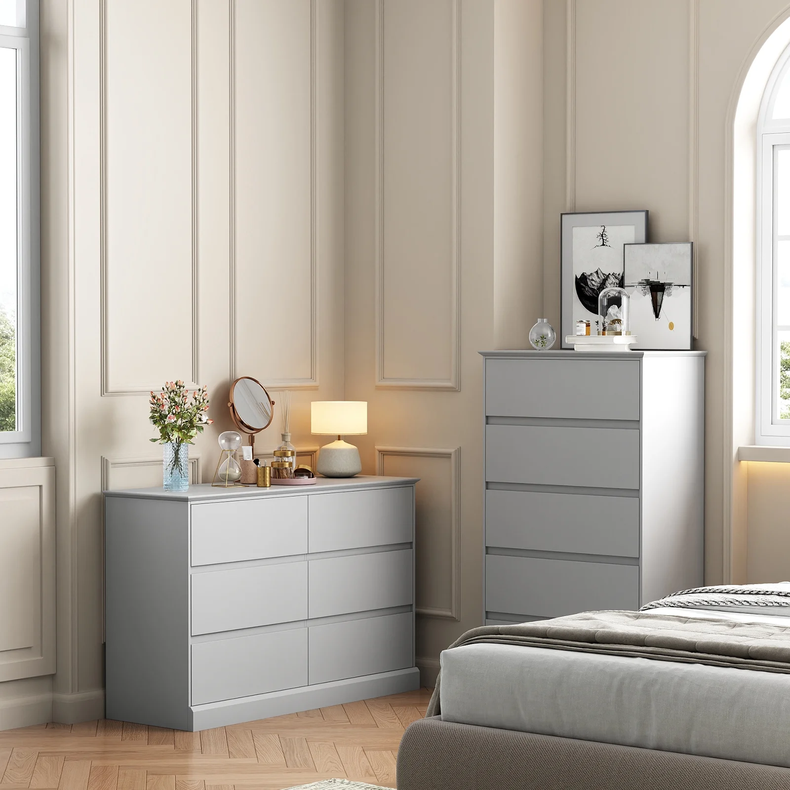 White Dressers Bedroom Dresser 6 Drawer Storage Chest of Drawers Double Dresser Storage Side Cabinet Room Furniture for Bedroom Living Room