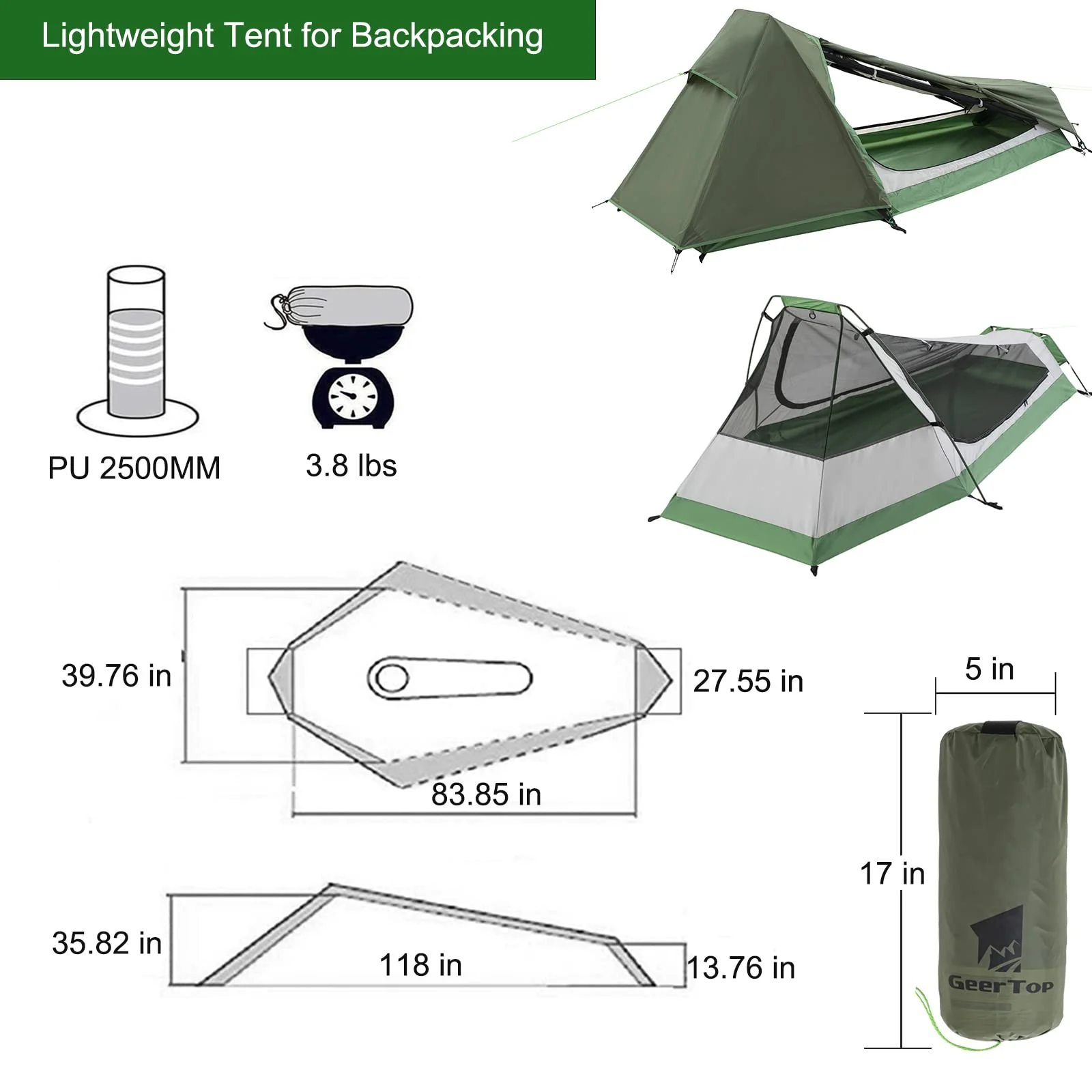 GEERTOP Ultralight Bivy Tent for 1 Person 3 Season Waterproof Single Person Backpacking Tent for Camping Hiking Backpack Travel Outdoor Survival Gear