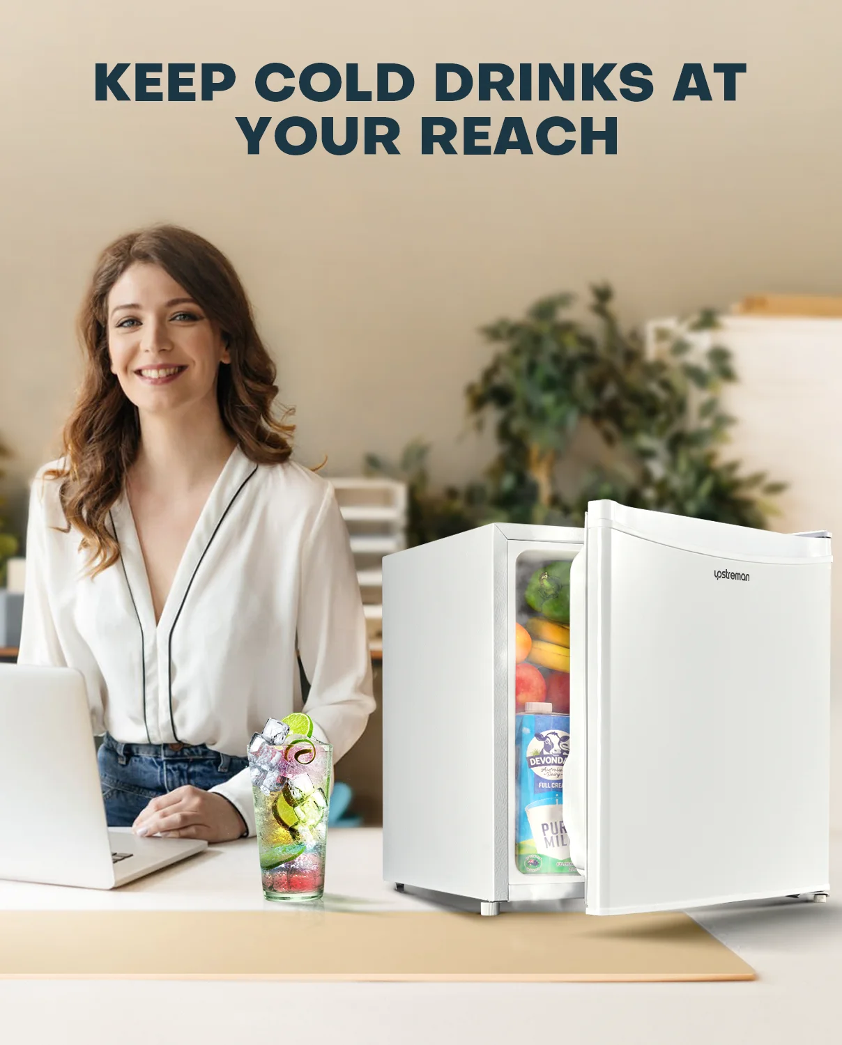 Upstreman 1.7 Cu ft Mini Fridge with Freezer Single Door Compact Refrigerator, Low Noise, Energy Saving, Adjustable Temperature, Reversible Door, for Home Office Dorm, Black FR17