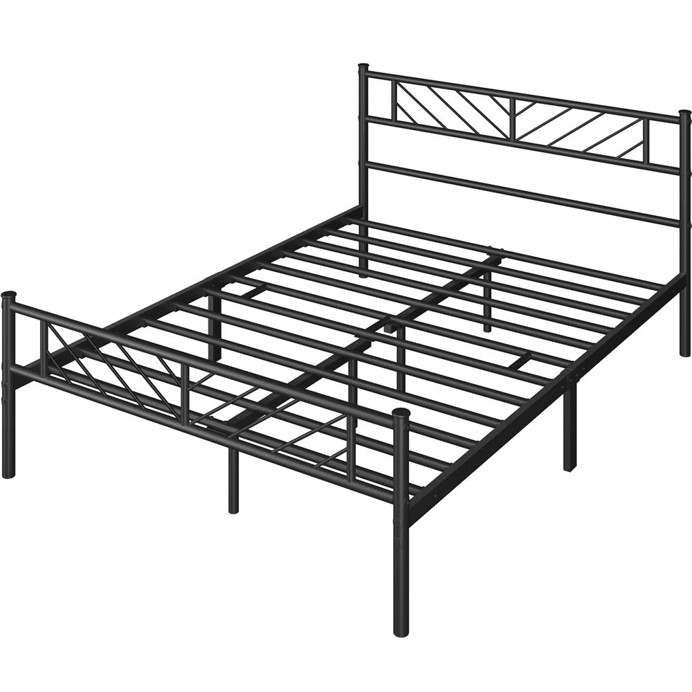 Easyfashion Justice Metal Platform Bed with Arrow Design, Queen Size, Black