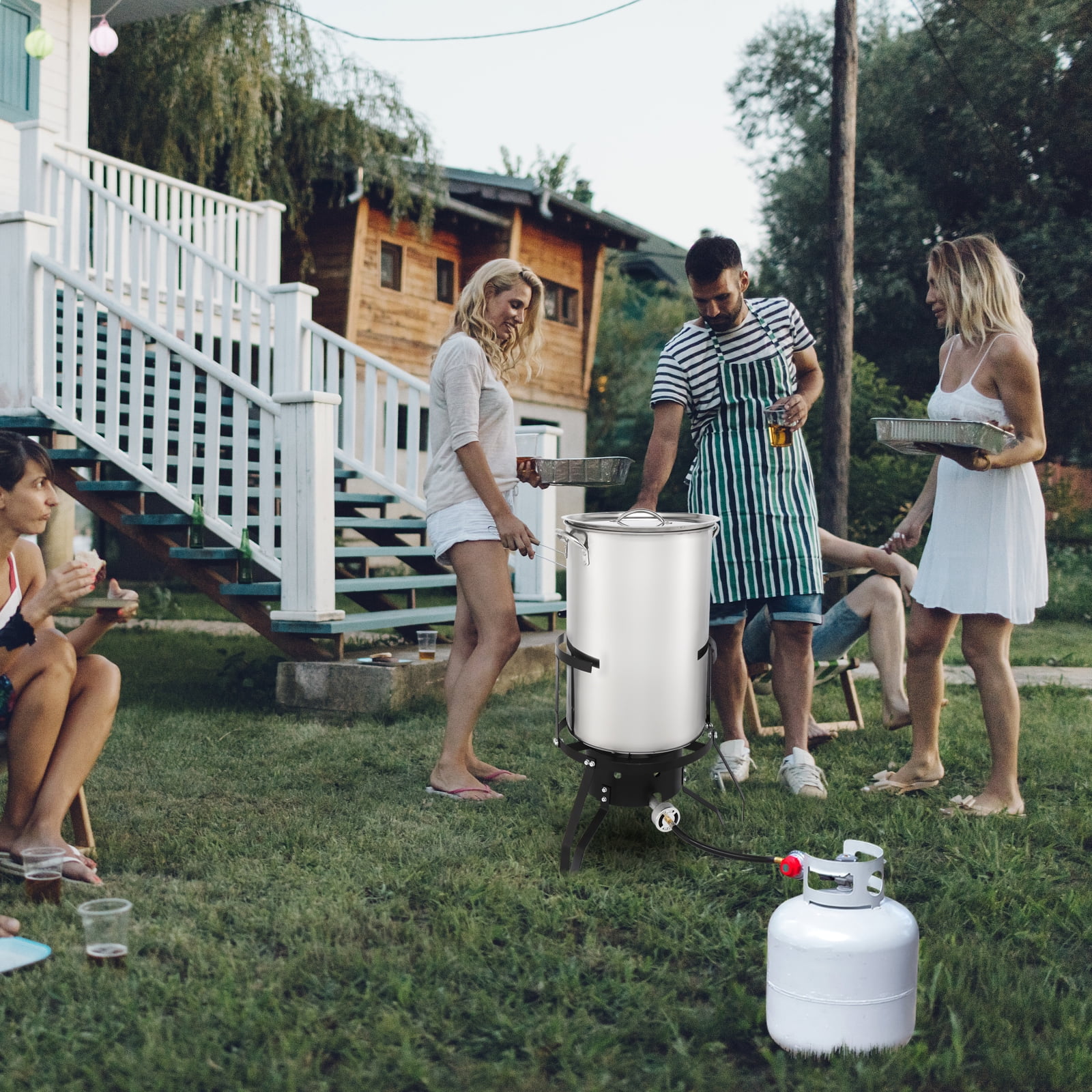 Ktaxon Propane Outdoor Fryer Stainless Steel Frying/Boiling Turkey Fryer Pot 50QT