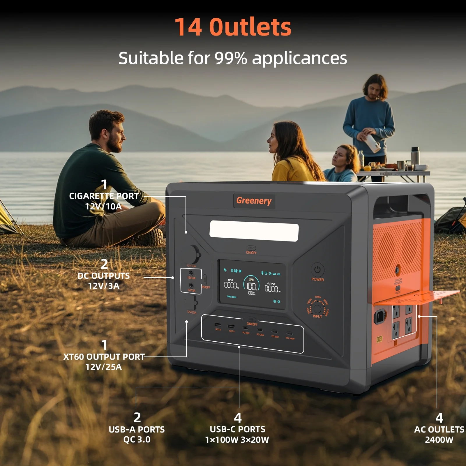Solarplay 2400W(4800W Peak) Solar Generator, with 400W Solar Panel,2160Wh Portable LiFePO4 Battery Power Station for Camping Home Backup RV