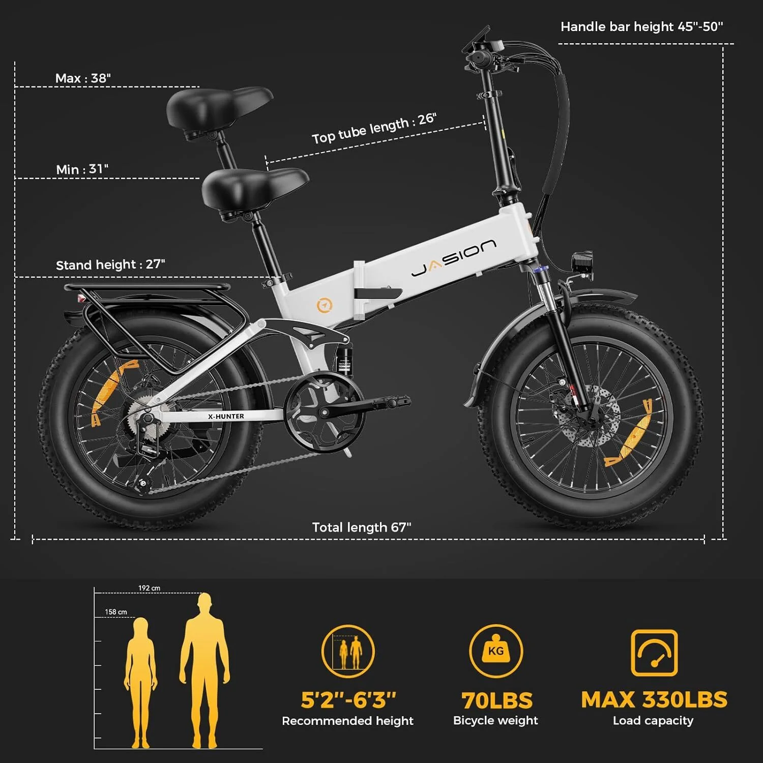 Jasion X-Hunter Electric Bike for Adults, 750W Motor Electric Bicycle with 48V 13AH Removable Battery, 20