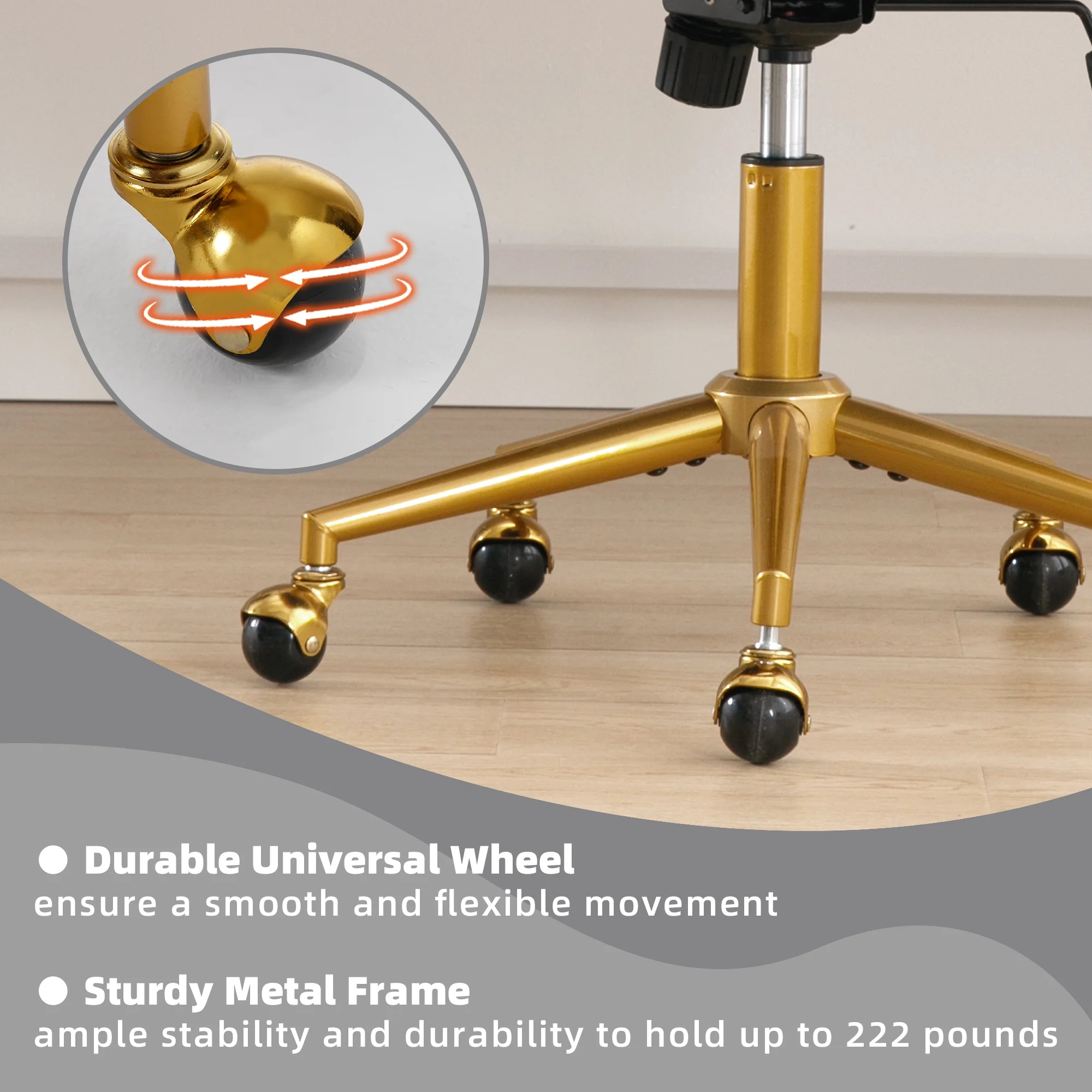 Westice Home Office Desk Chairs, Velvet Task Chair, Height Adjustable Swivel Vanity Chair with Golden Base for Vanity Study, Living Room Computer Room, Beige