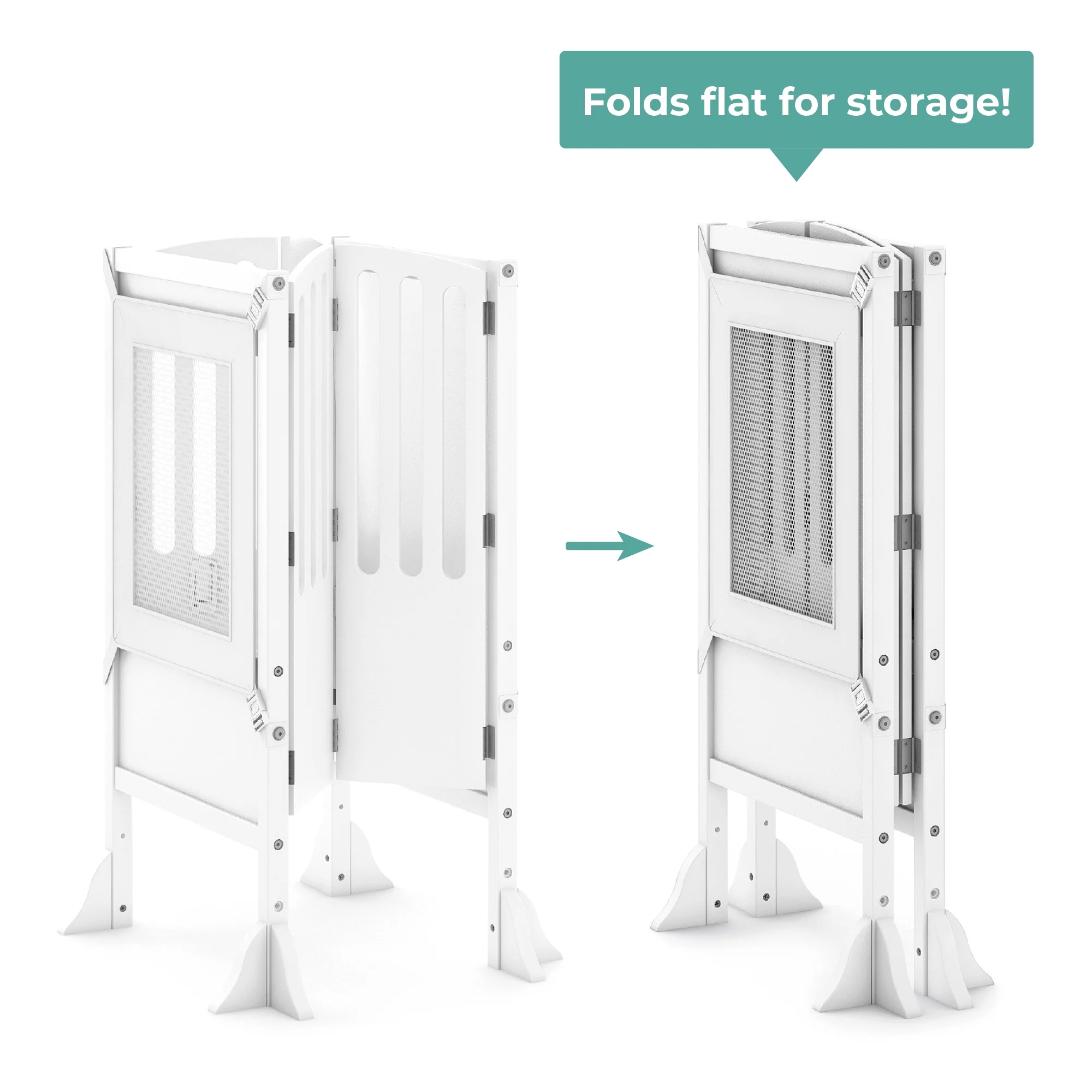 Guidecraft Contemporary Kitchen Helper Step Stool - White: Adjustable, Folding Montessori Toddler Tower - Safety Learning Furniture