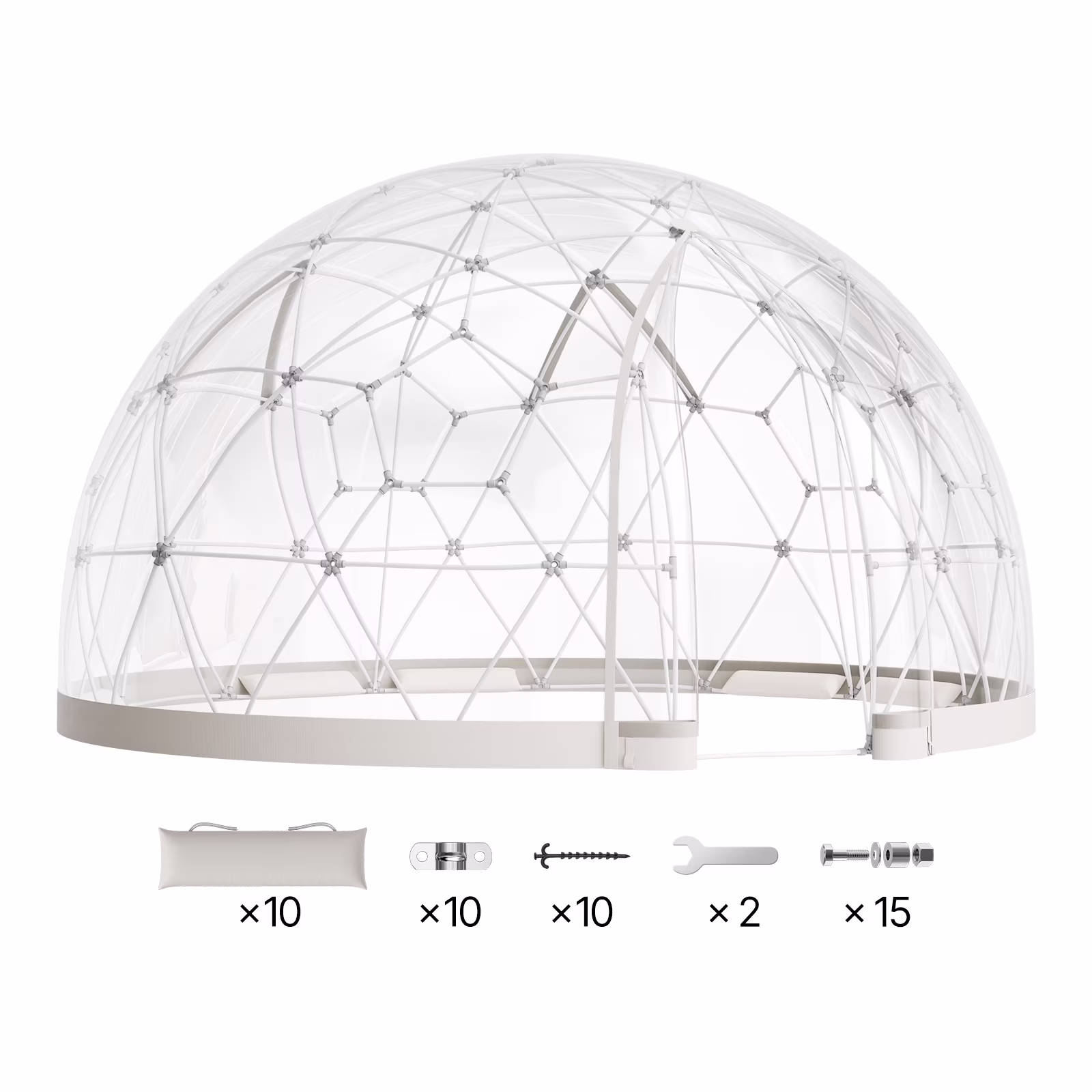 KFFKFF Outdoor Garden Dome, 15 x 9.5 ft Clear Bubble Tent for 10-14 People, Weather-Resistant Geodesic Greenhouse with Window, PVC Dome Tent for Patios, Camping, Parties, and Weddings