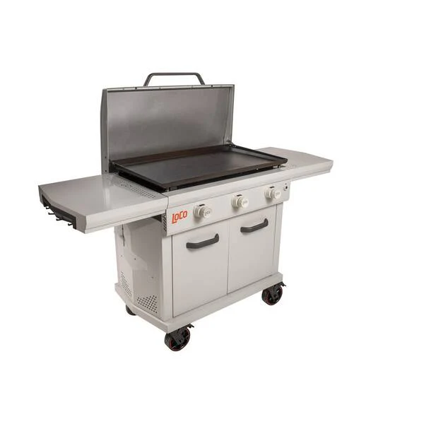 36 in. 3-Burner Propane Flat Top Grill / Griddle in Chalk Finish with Enclosed Cart and Hood