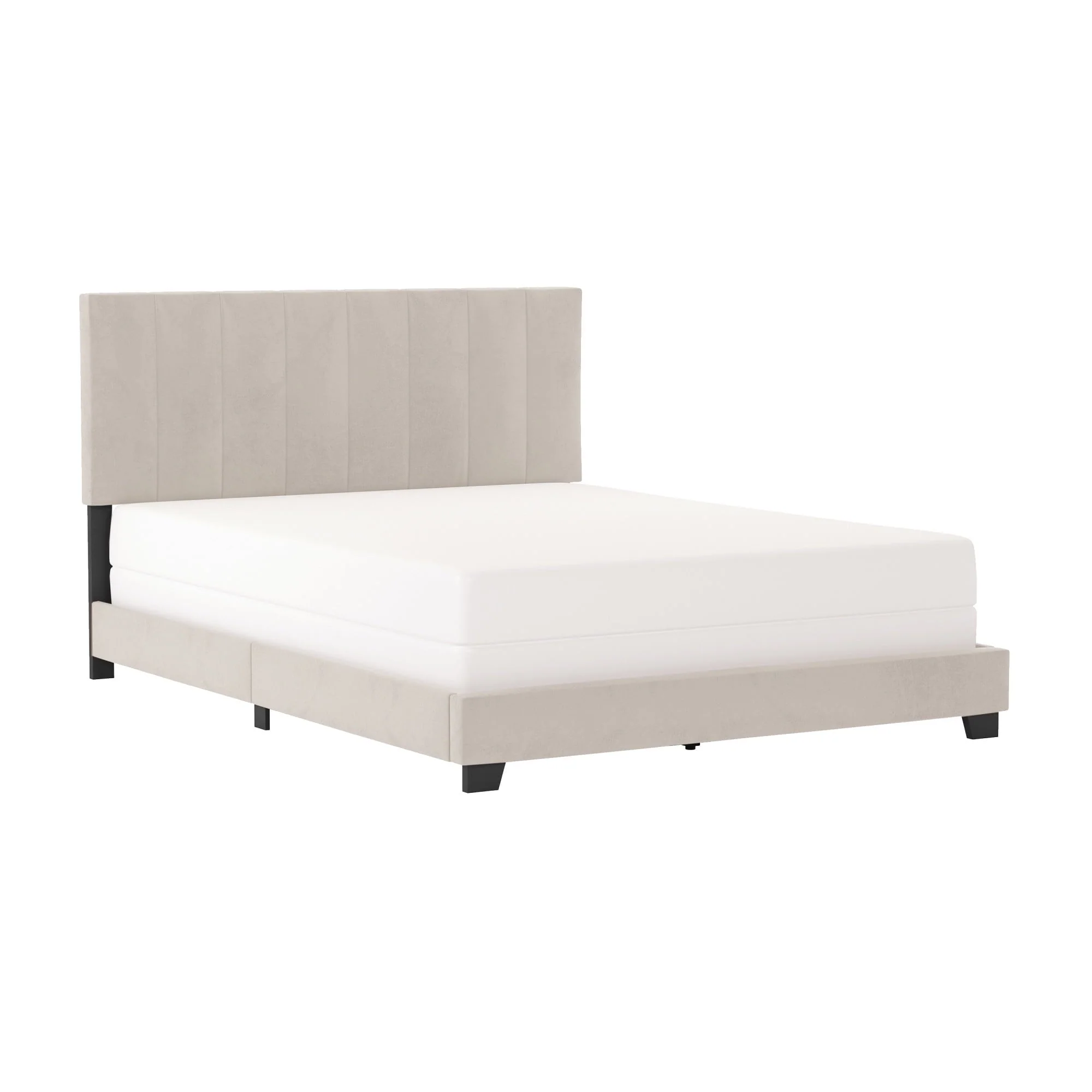 Reece Channel Stitched Upholstered Queen Bed, Ivory, by Hillsdale Living Essentials