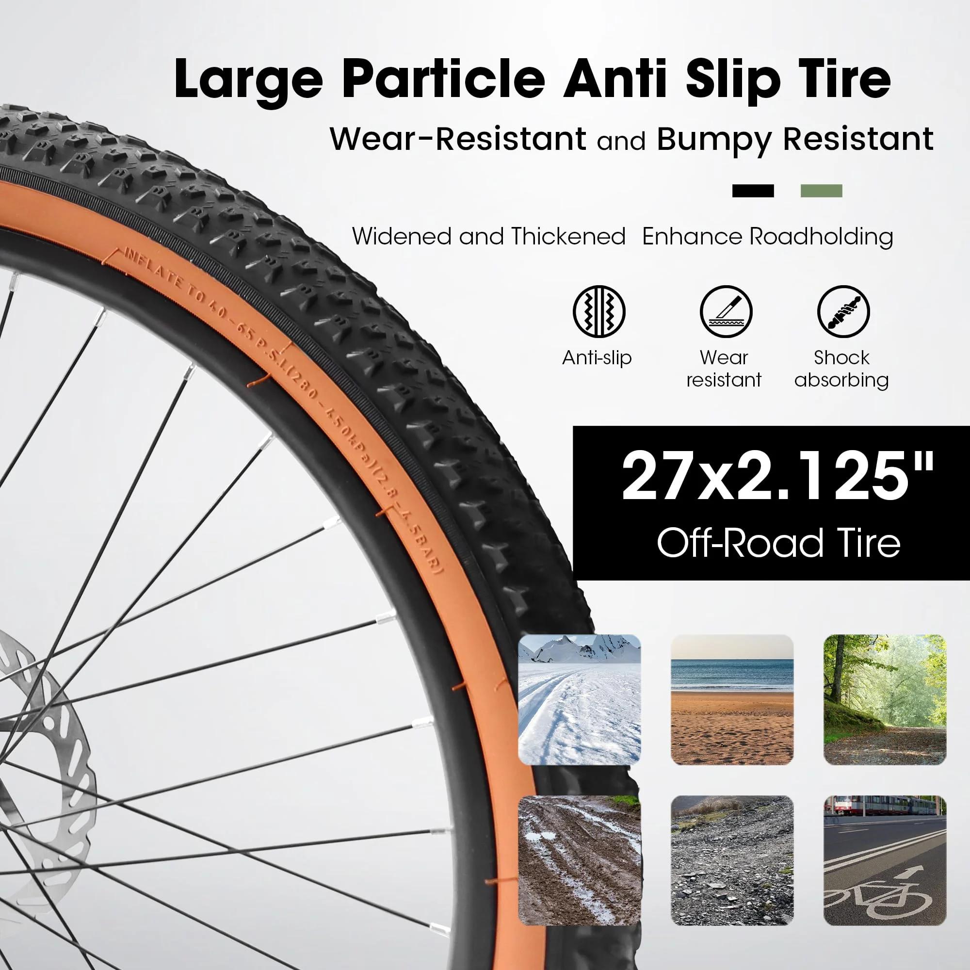 27.5 Inch Mountain Bike for Adults, Durable High Carbon Steel Frame, Disc Brakes, Stylish Brown Edge Tires, Ideal for Commuting and Outdoor Exploration