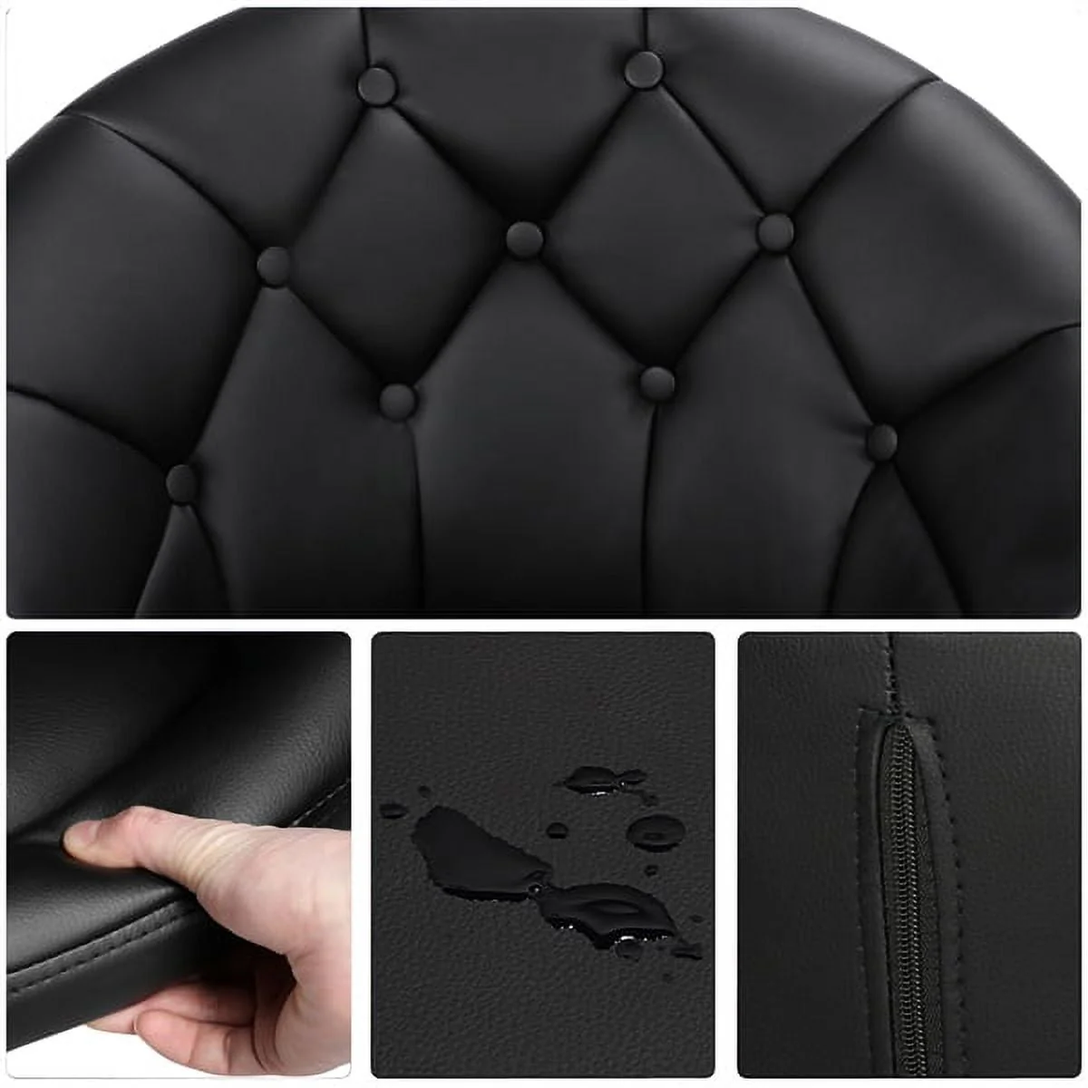 Alden Design Modern Tufted Adjustable Barrel Swivel Accent Chair, Black Faux Leather