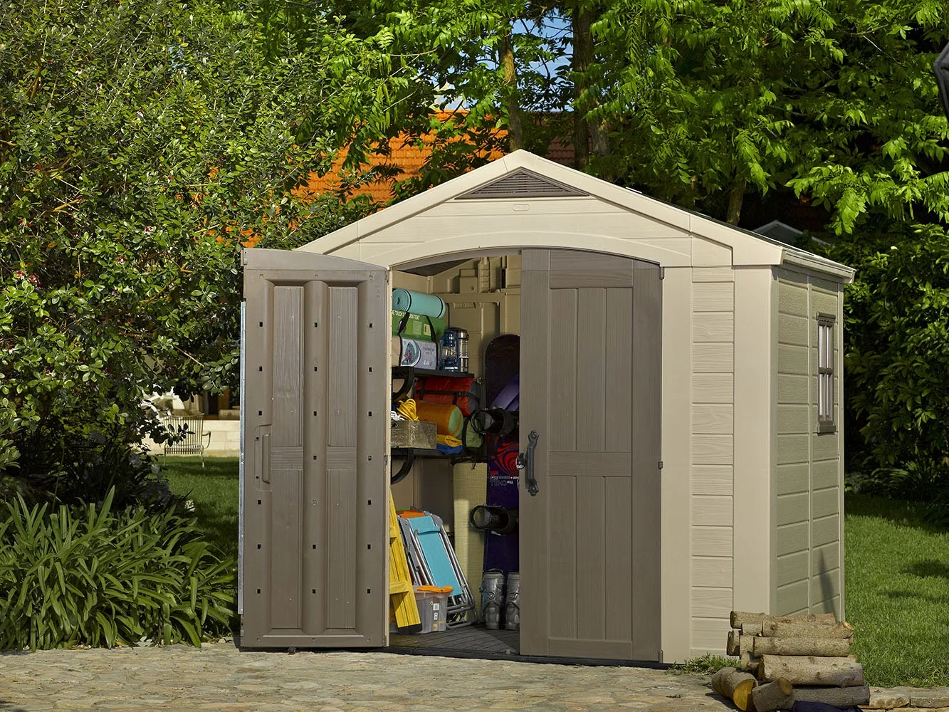 Keter Factor 8 x 11 Foot All Weather Resin Outdoor Storage Shed, Taupe