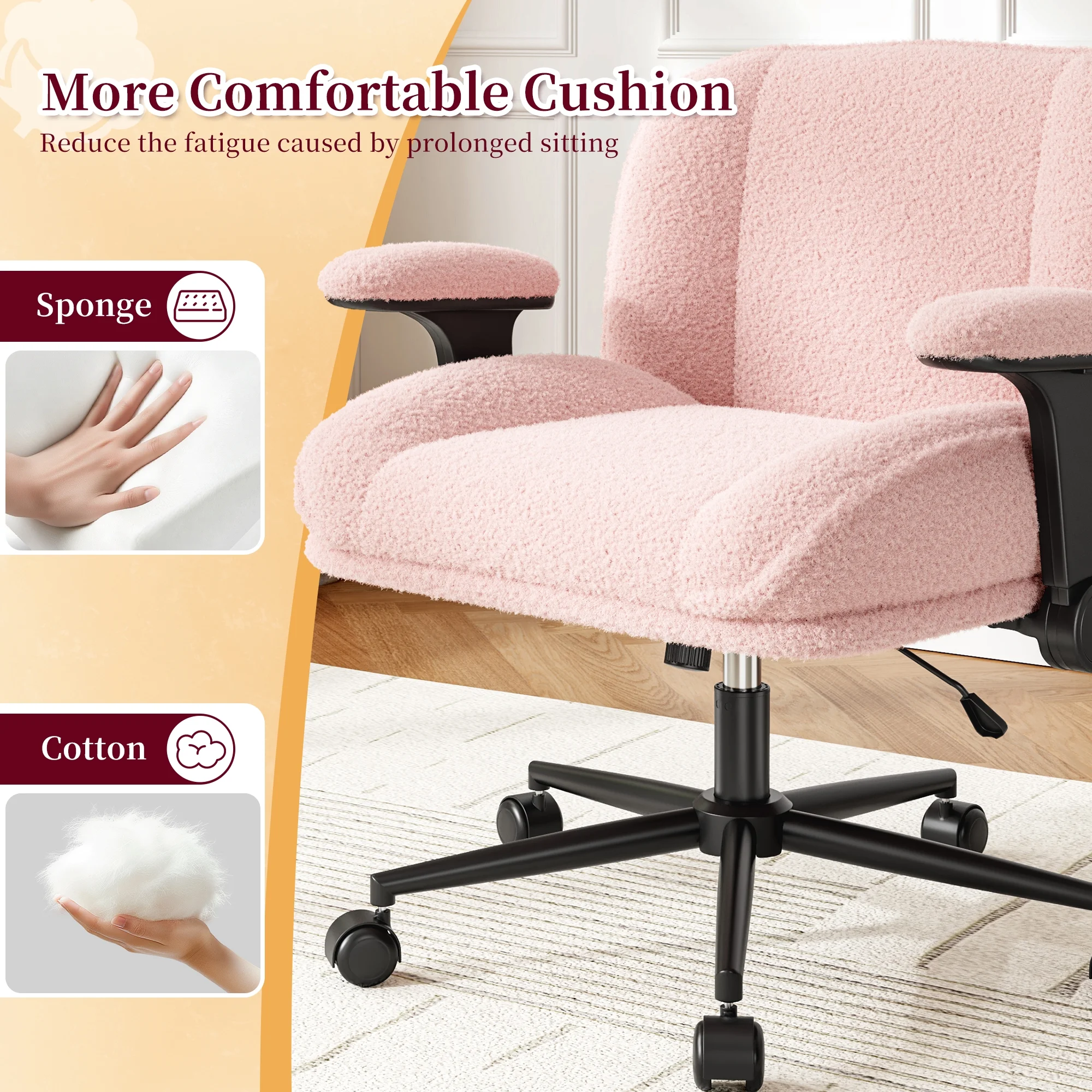 Romorgniz Criss Cross Chair with Adjustable Arms & Lumbar Support Office Chair with Reclining Back, Thick Cushion & Wheels for Office, Gaming, Reading, Vanity, Off-White