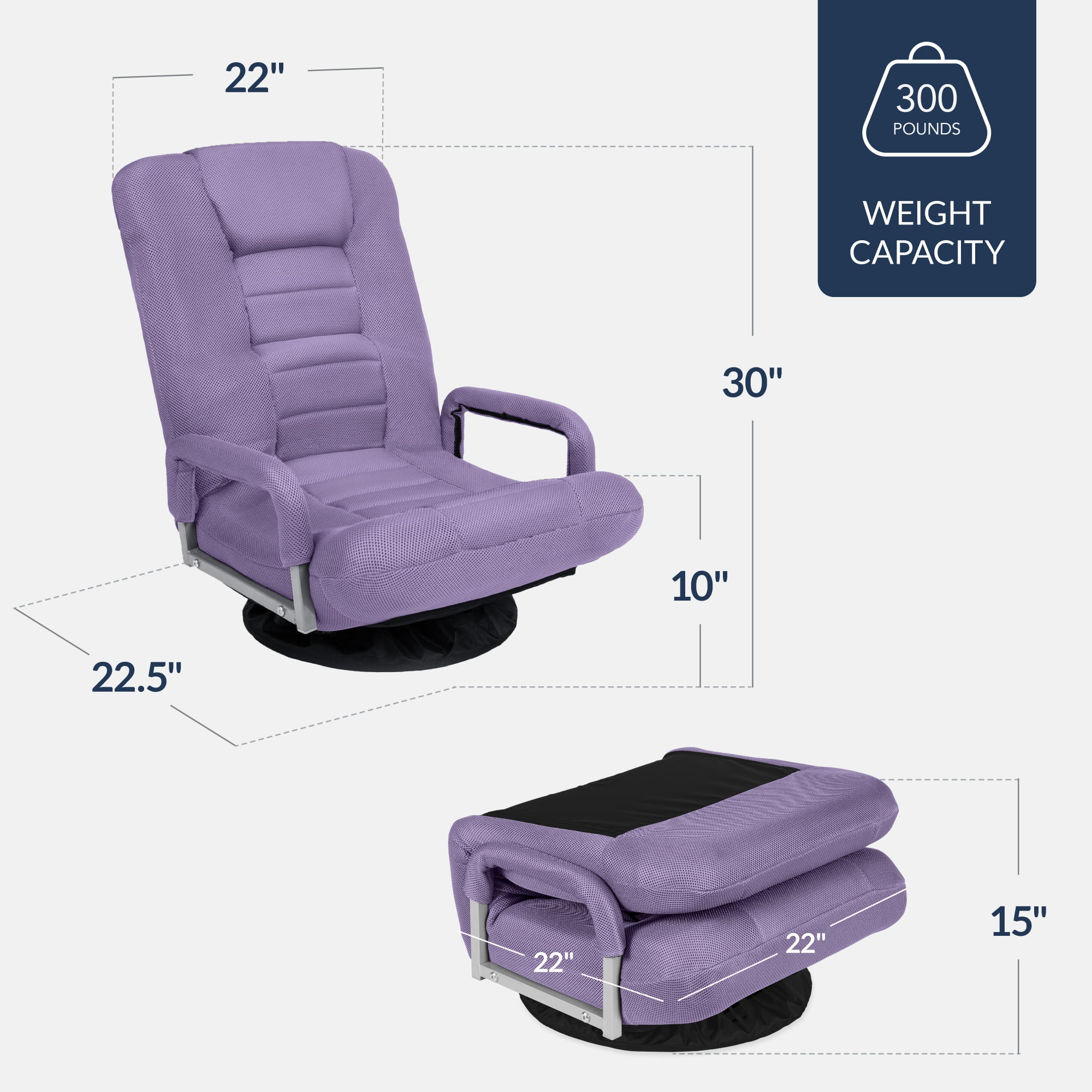 Best Choice Products 360-Degree Swivel Gaming Floor Chair w/ Armrest Handles, Foldable Adjustable Backrest - Black/Red