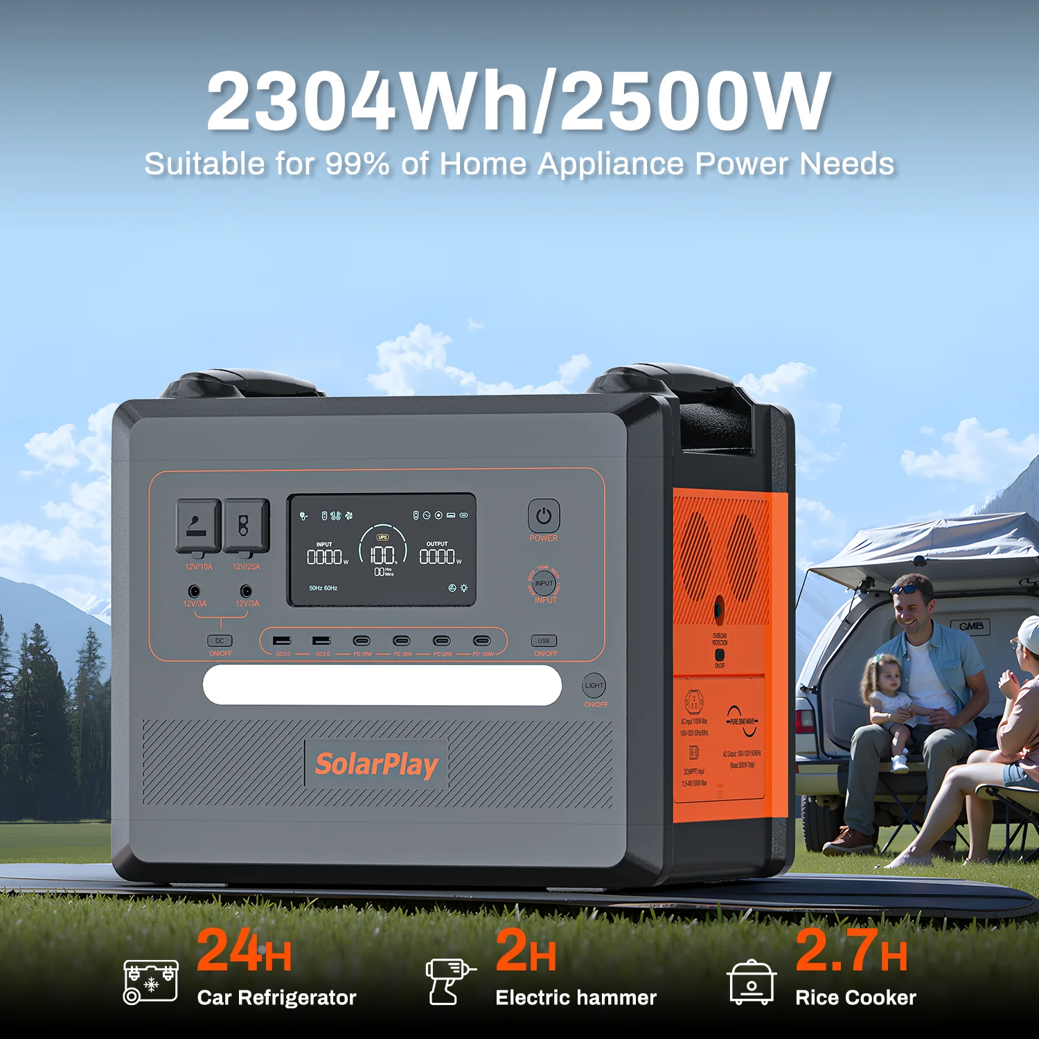 Solarplay 2400W(4800W Peak) Solar Generator, with 400W Solar Panel,2160Wh Portable LiFePO4 Battery Power Station for Camping Home Backup RV