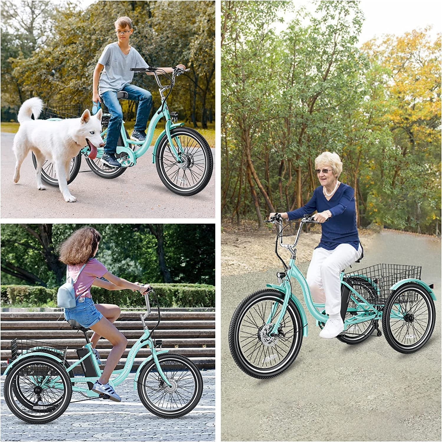 MOONCOOL Electric Tricycle, 350W 36V 24 Inches 7 Speeds 3 Wheels Electric Bikes for Adults, Motorized Electric Trike Three Wheel Electric Bicycle