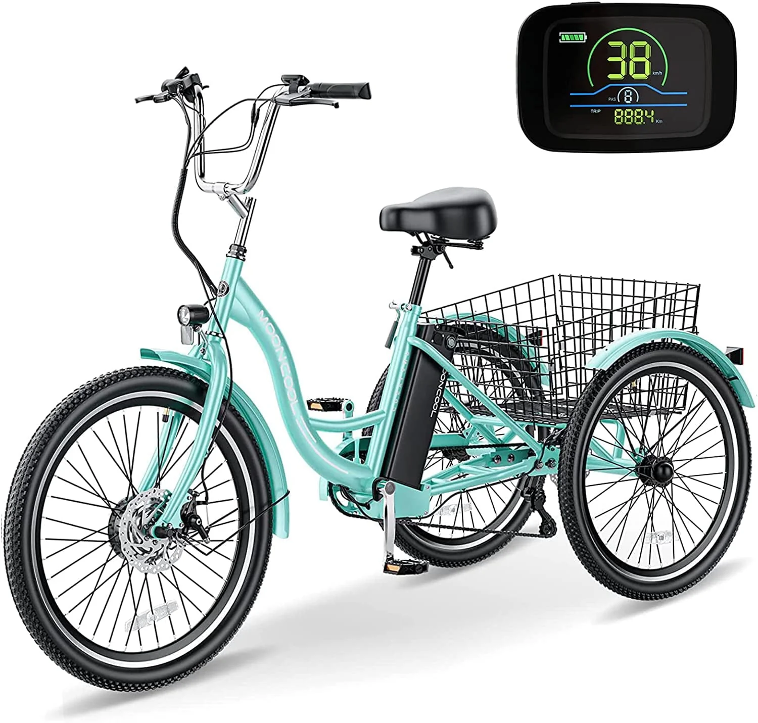 MOONCOOL Electric Tricycle, 350W 36V 24 Inches 7 Speeds 3 Wheels Electric Bikes for Adults, Motorized Electric Trike Three Wheel Electric Bicycle