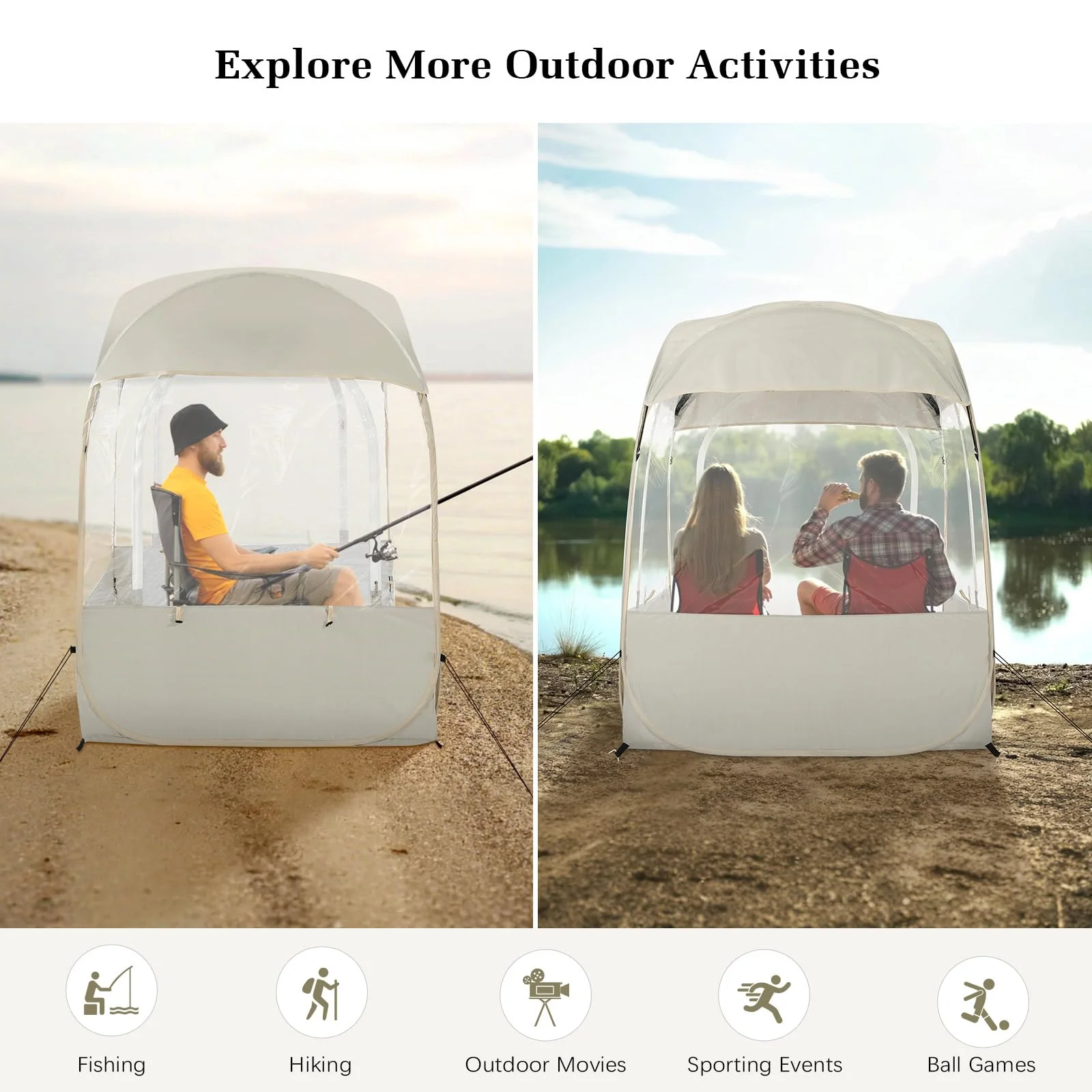 Sports Tent, Instant Weather Proof Clear View Bubble Tent with Carry Bag, Portable & Foldable Pop Up Tents Shelter for Watching Sports Events Camping Fishing