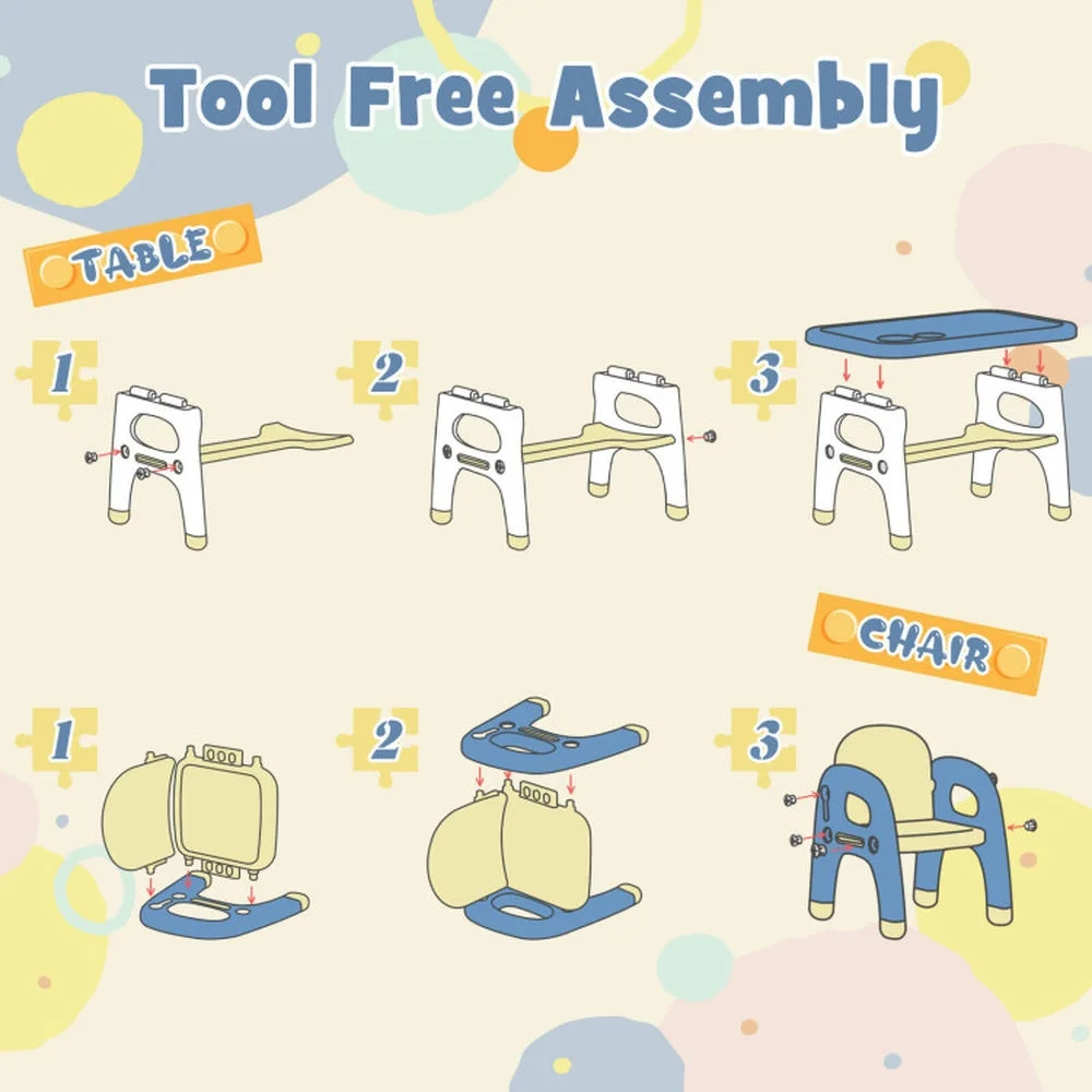 Spaco Kids Table and 2 Chairs Set with Storage Shelf and Building Blocks-Blue, Toddler Table and Chair Set for Arts & Crafts, Snack Time, Homeschooling, Homework