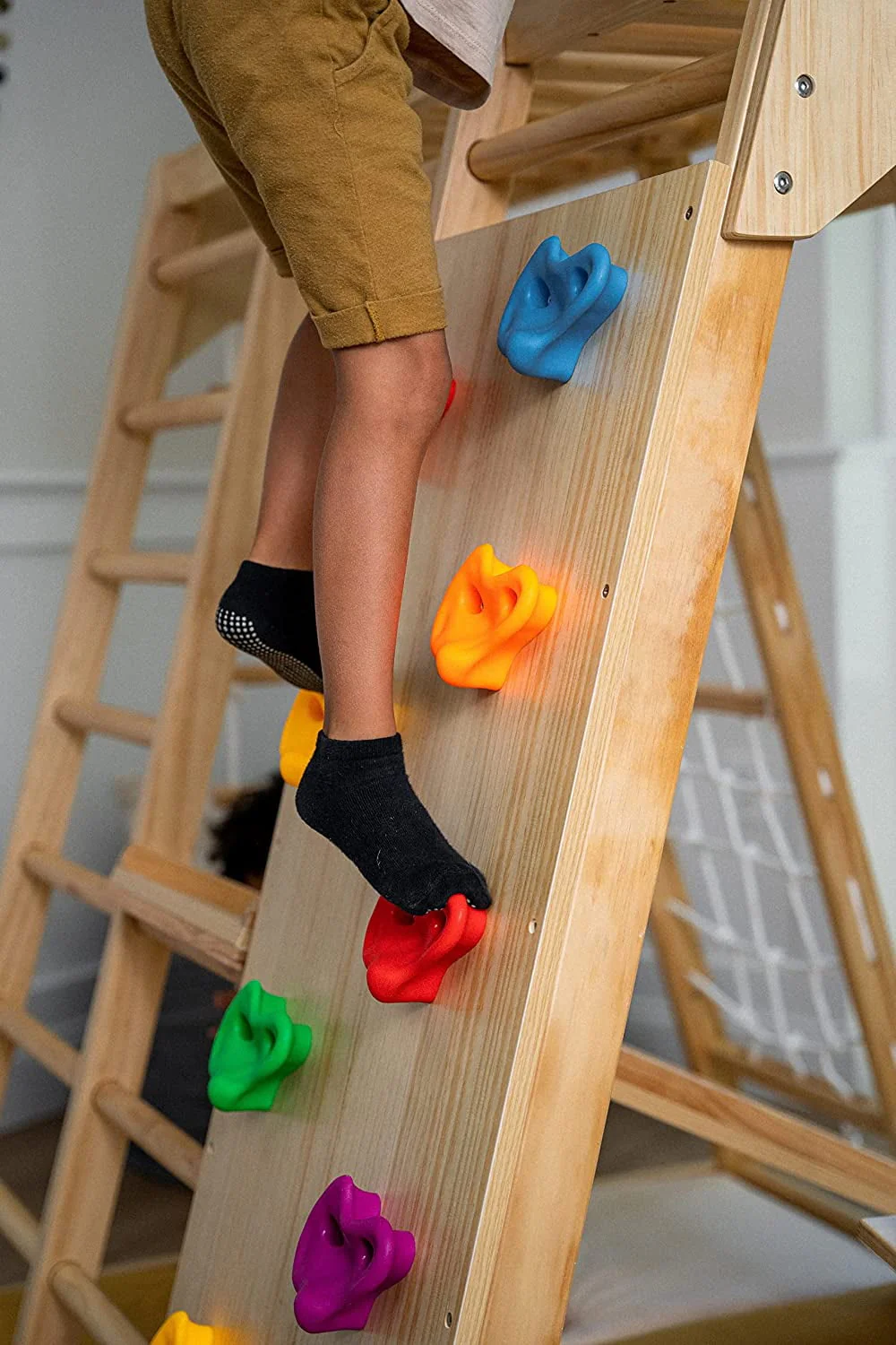 Avenlur Indoor Toddler and Child Indoor Gym Playground Climber - Real Wooden Playset 6-in-1 Slide, Rock Climb Wall, Rope Wall Climbing, Monkey Bars, Swing, Ladder Fun Gym for Children