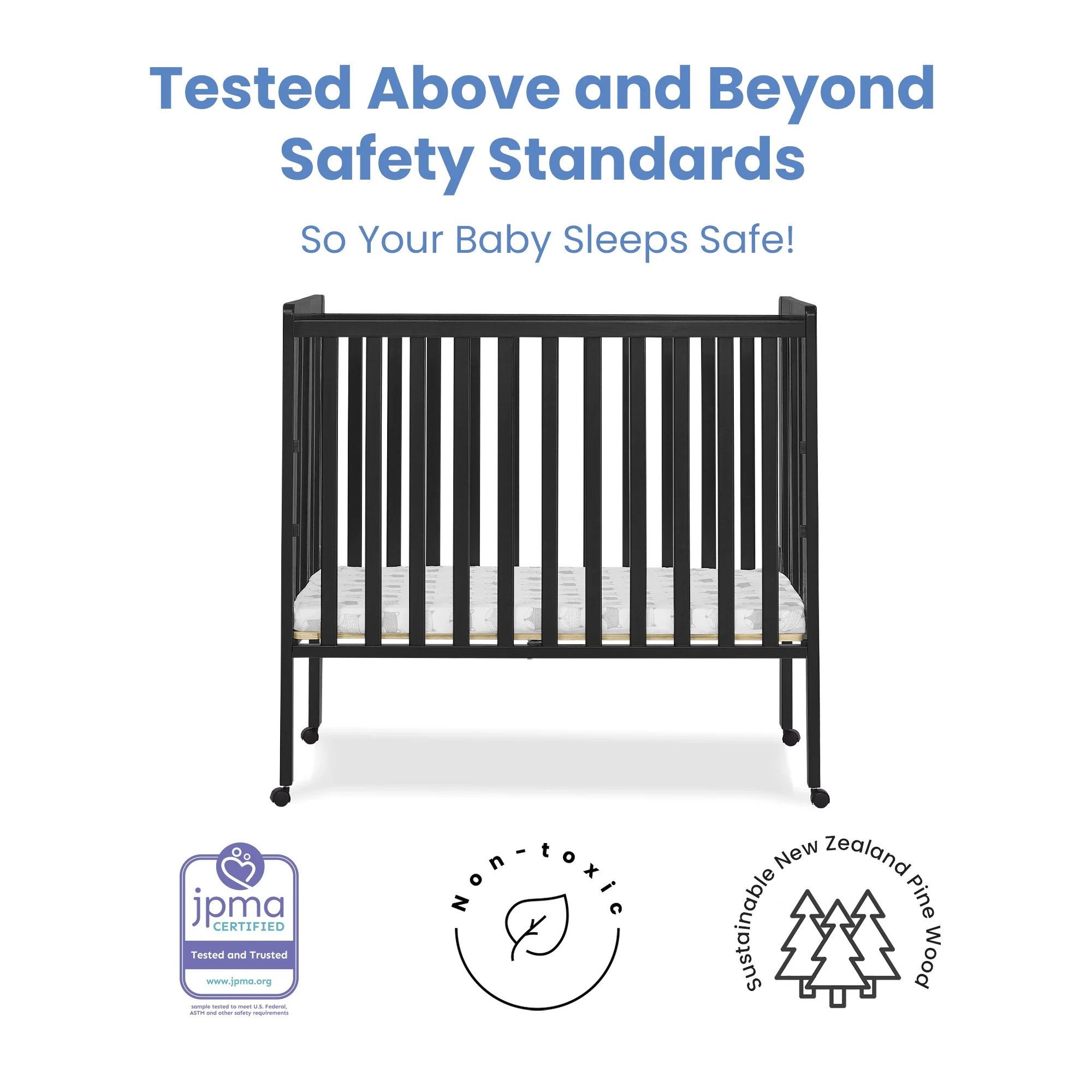 Delta Children Lee Portable Folding Mini Crib with 1.5-Inch Mattress - Greenguard Gold Certified, Bianca White