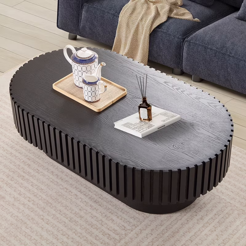 FFH 43.7 inch Oval Coffee Table for Living Room,Handcraft Rustic Corner Coffee Table Nature Wood Relief Sturdy Pedestal for Apartmen,Side Table Centre Table,Nature Wood