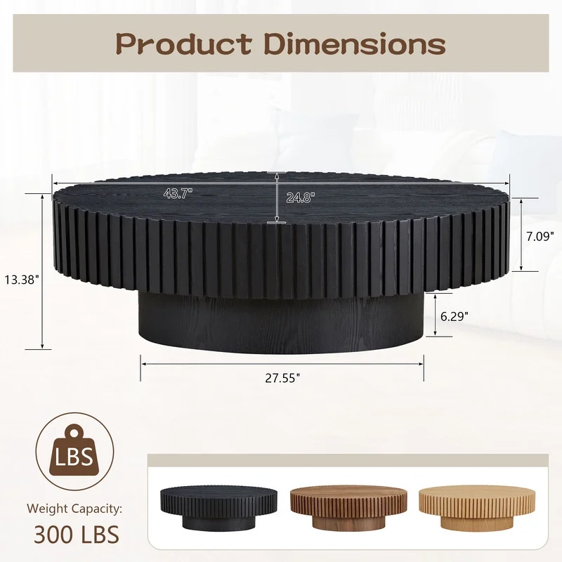 FFH 43.7 inch Oval Coffee Table for Living Room,Handcraft Rustic Corner Coffee Table Nature Wood Relief Sturdy Pedestal for Apartmen,Side Table Centre Table,Nature Wood