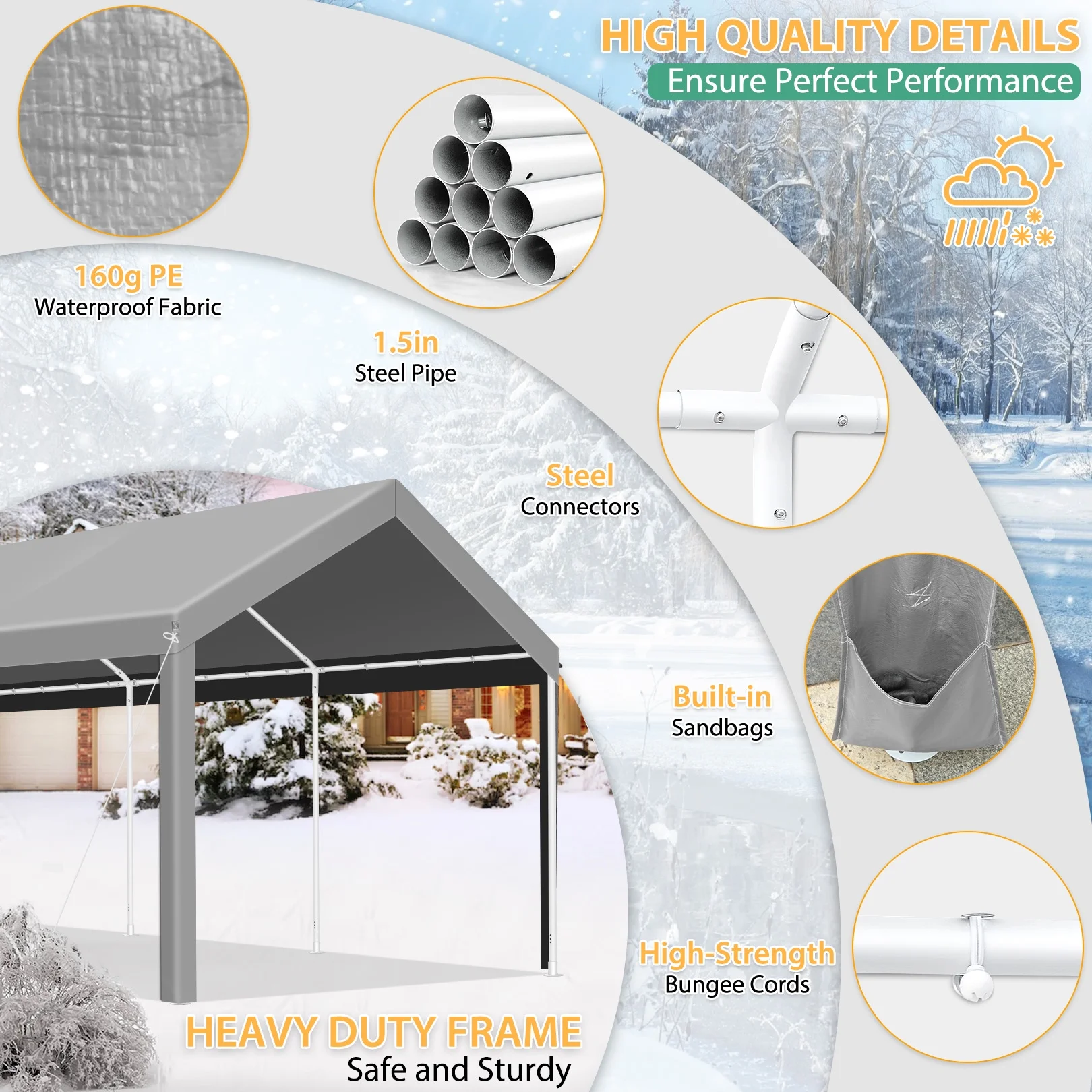 HOTEEL Carport 10'x20' Large Heavy Duty Car Canopy with Steel Frame, Portable Garage Wedding Tent Big Tents Carports Shelter, All-Season Tarp for Outdoor Party Birthday, White