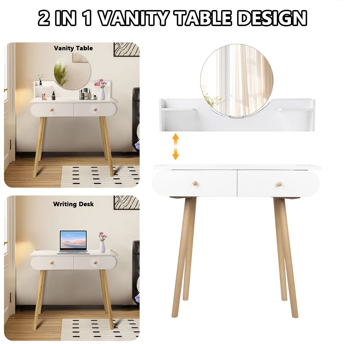 EONROACOO Makeup Vanity Table with Mirror, Dressing Table Vanity Desk, Adult Teen(White)