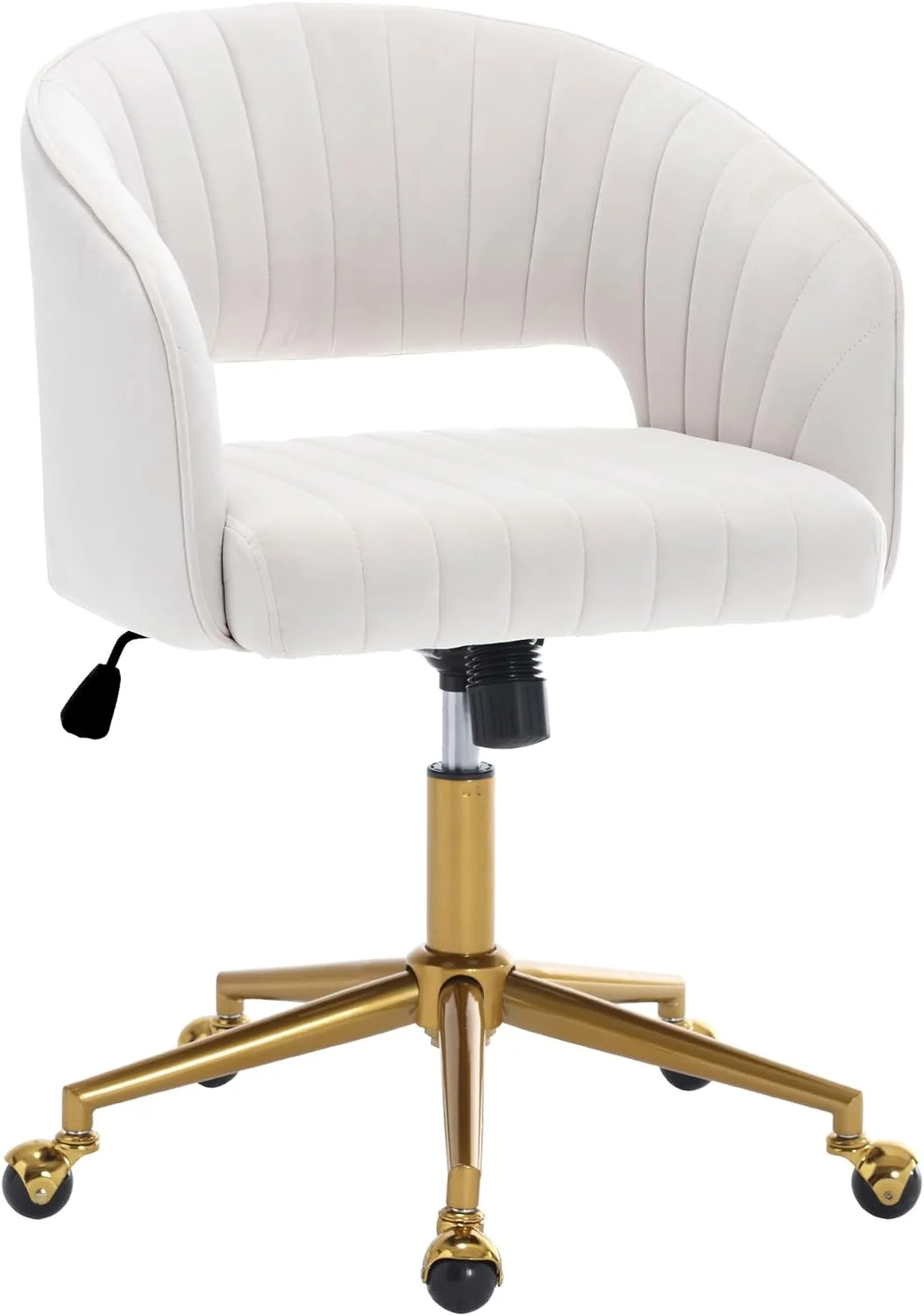 Home Office Swivel Desk Chair, Modern Velvet Vanity Chair, Height Adjustable Armchair with Gold Base, Ergonomic Office Chair for Task Study Computer Room, Beige