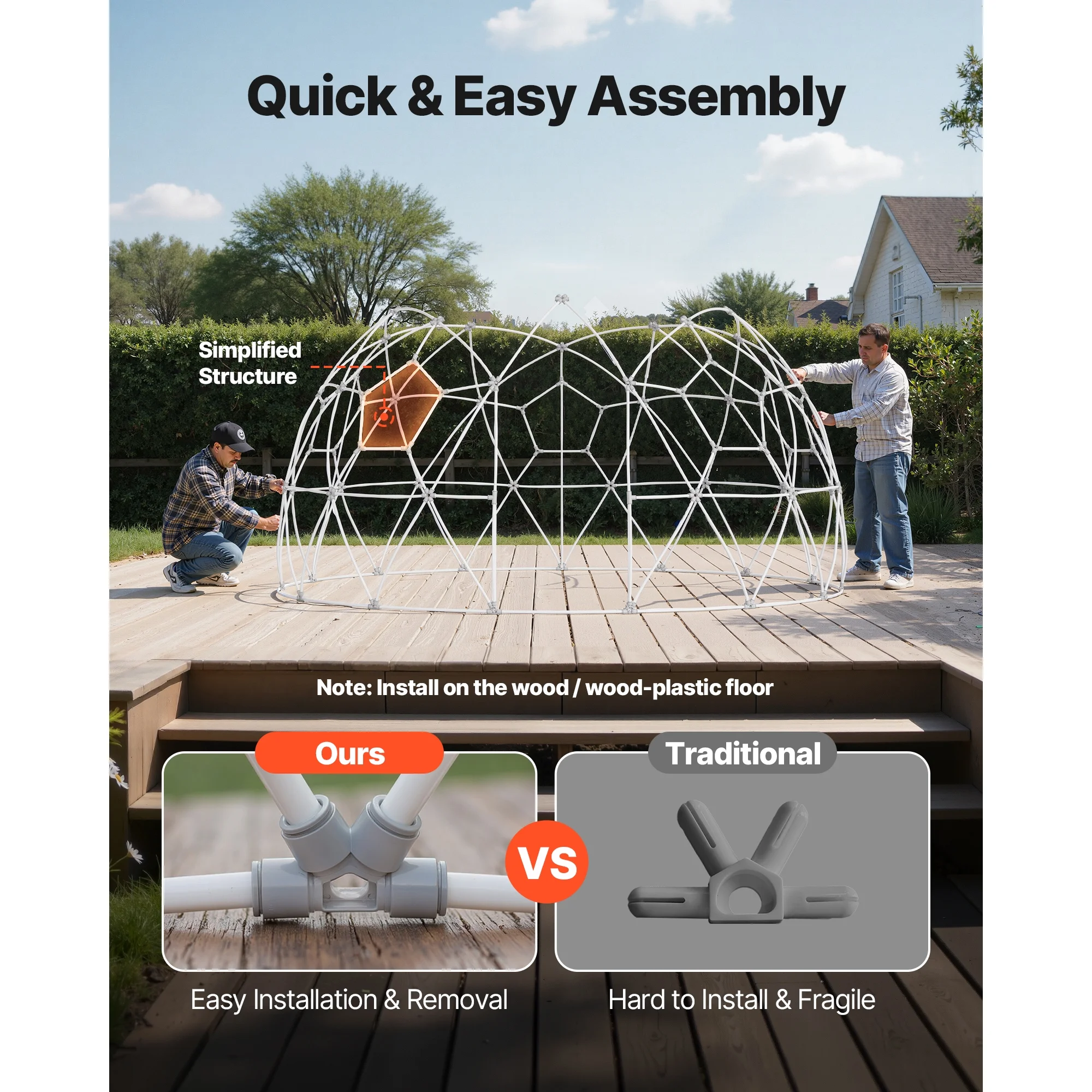 KFFKFF Outdoor Garden Dome, 15 x 9.5 ft Clear Bubble Tent for 10-14 People, Weather-Resistant Geodesic Greenhouse with Window, PVC Dome Tent for Patios, Camping, Parties, and Weddings