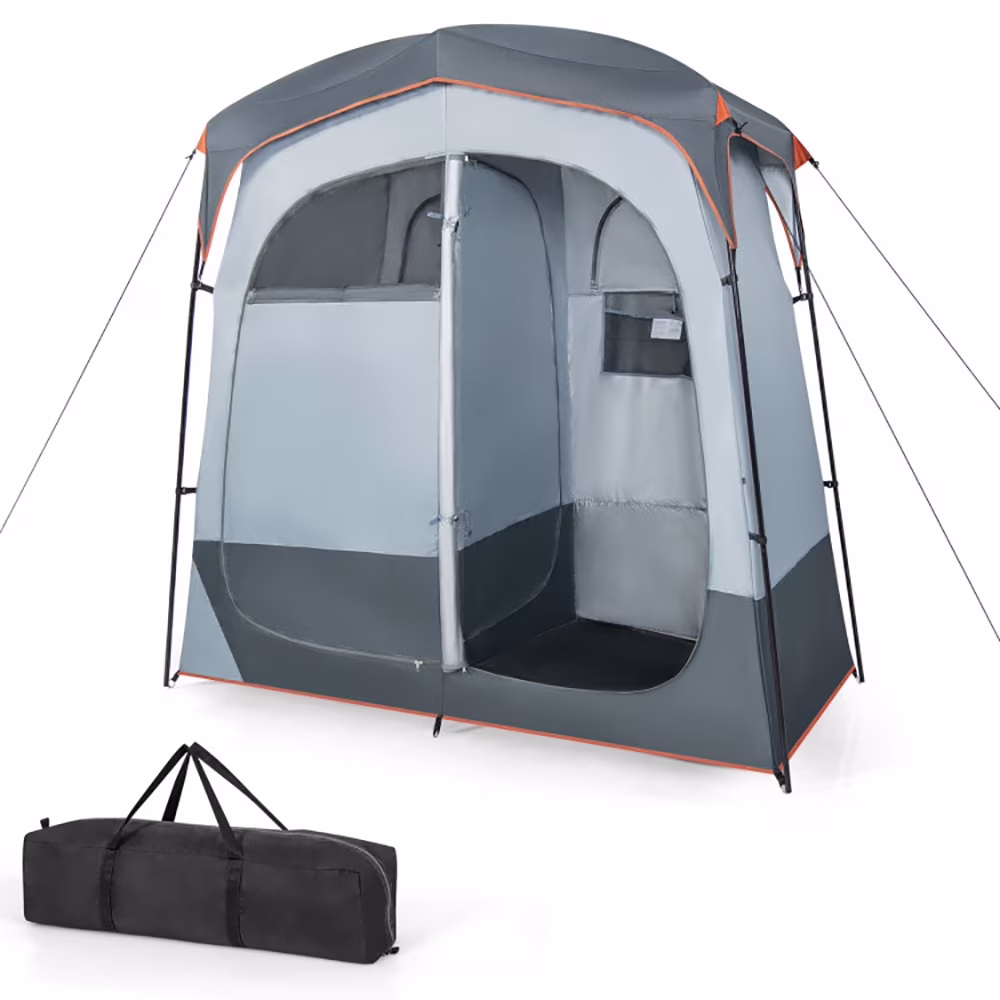 Barara King Camping Tent Cot, Camping Cot, Ultralight Folding Tent Cot, 2 Rooms Oversize Privacy Shower Tent with Removable Rain Fly and Inside Pocket-Gray