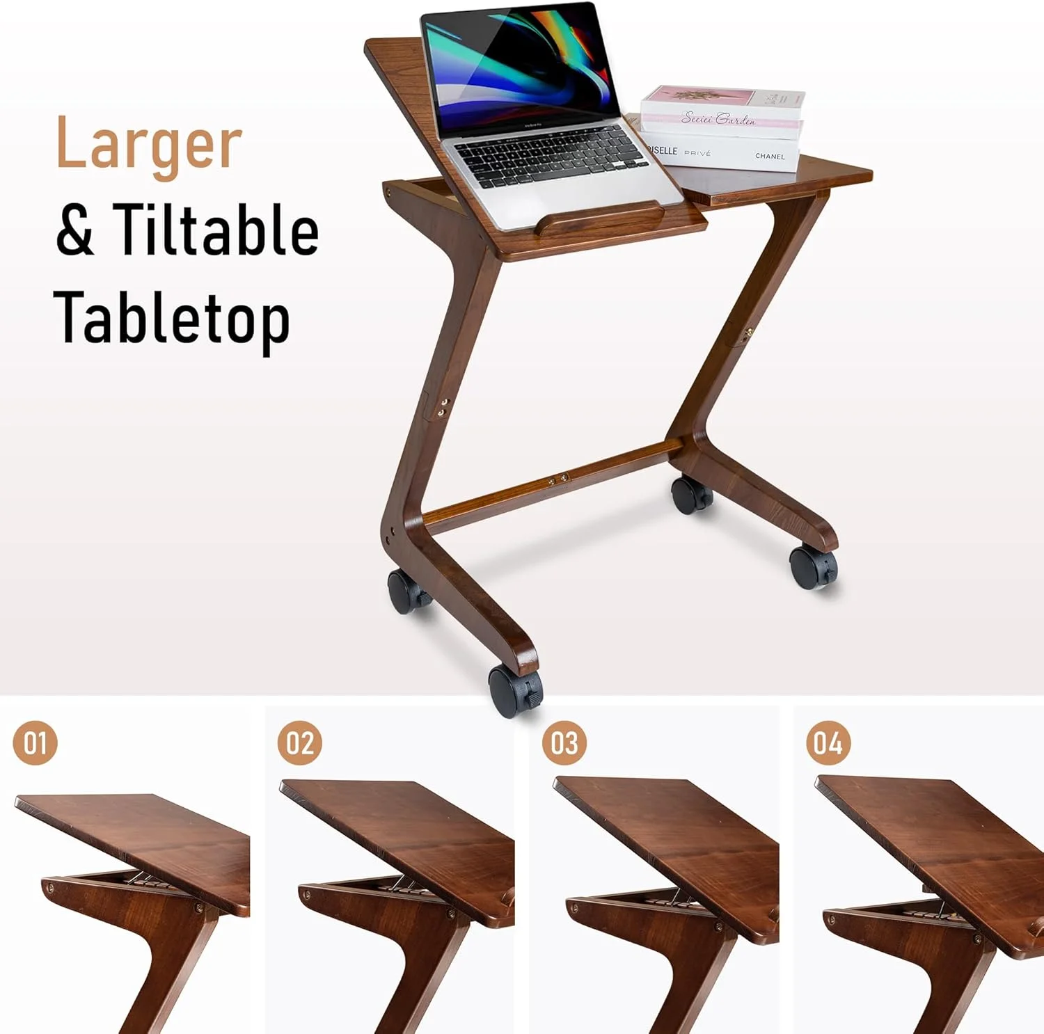 TV Tray Table, TV Dining Table with Casters for Small Spaces, Solid Wood End Table, Sofa Couch Side Table Removable Snack Tray for Coffee Bed Sofa Eating Writing Reading Living Room Bedroom
