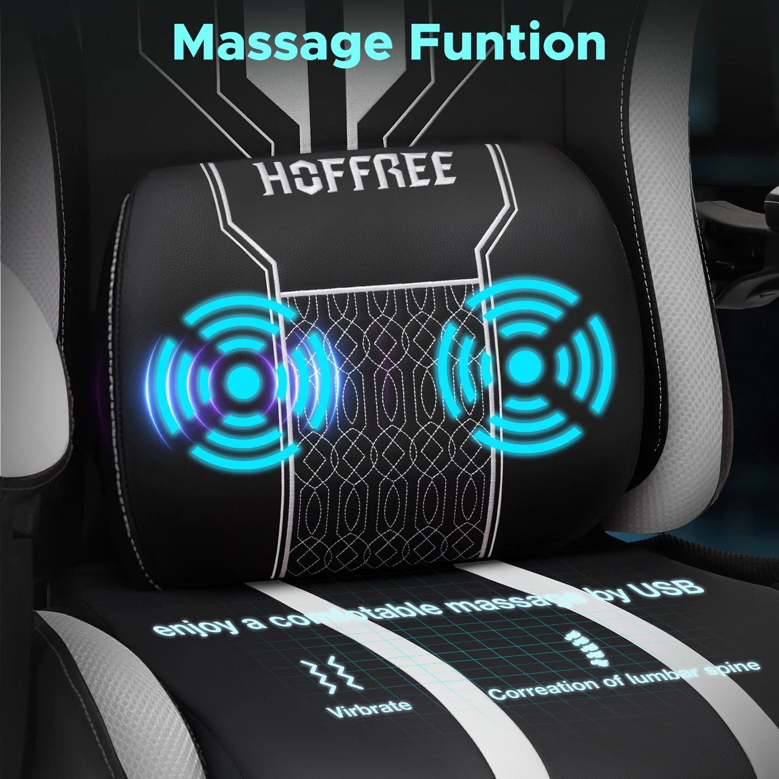Hoffree Gaming Chair with Bluetooth Speakers Big and Tall Gamer Chair with Footrest and Massage Game Chair with Lumbar Support and 360-Swivel Seat and Headrest for Adults, 400lbs