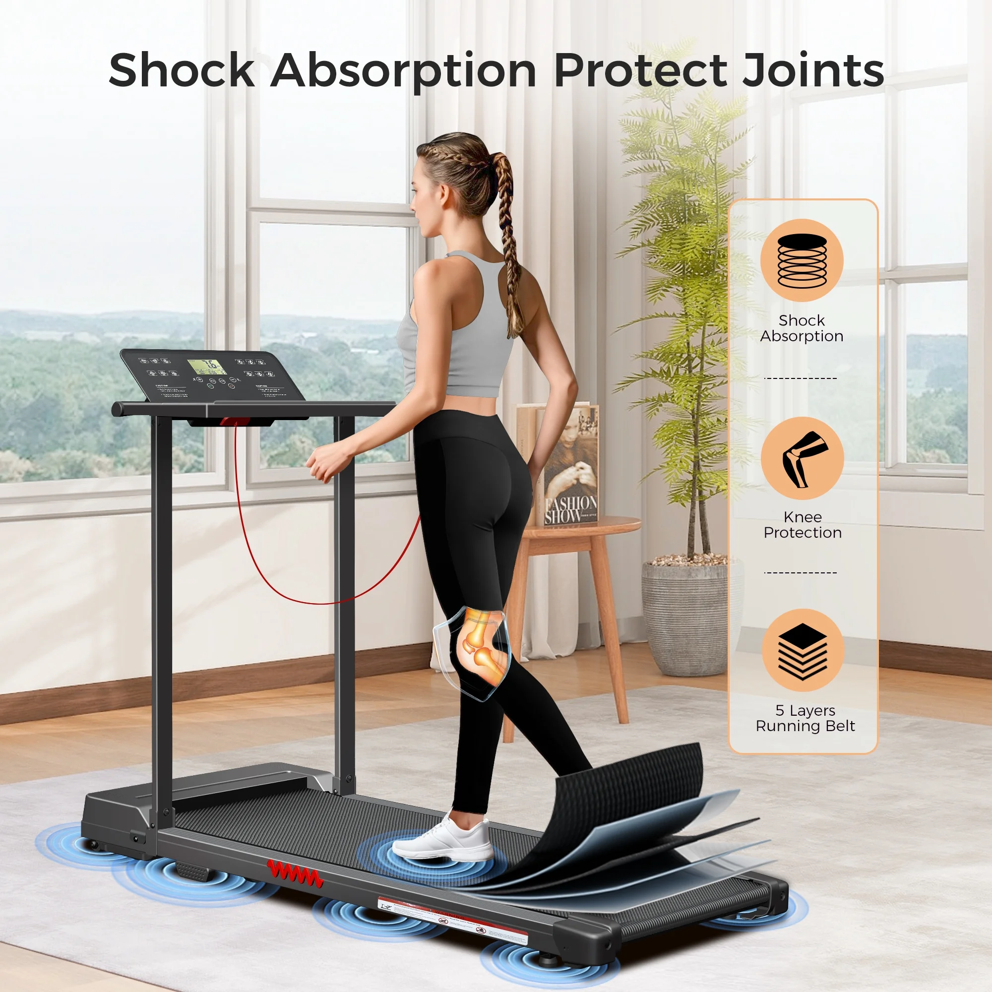 2 in 1 Walking Pad Treadmill, Foldable Treadmills with Handle Bar, 2.5HP Portable Folding Treadmill with Remote Control, Under Desk Treadmill for Home Office, 300lbs, Black