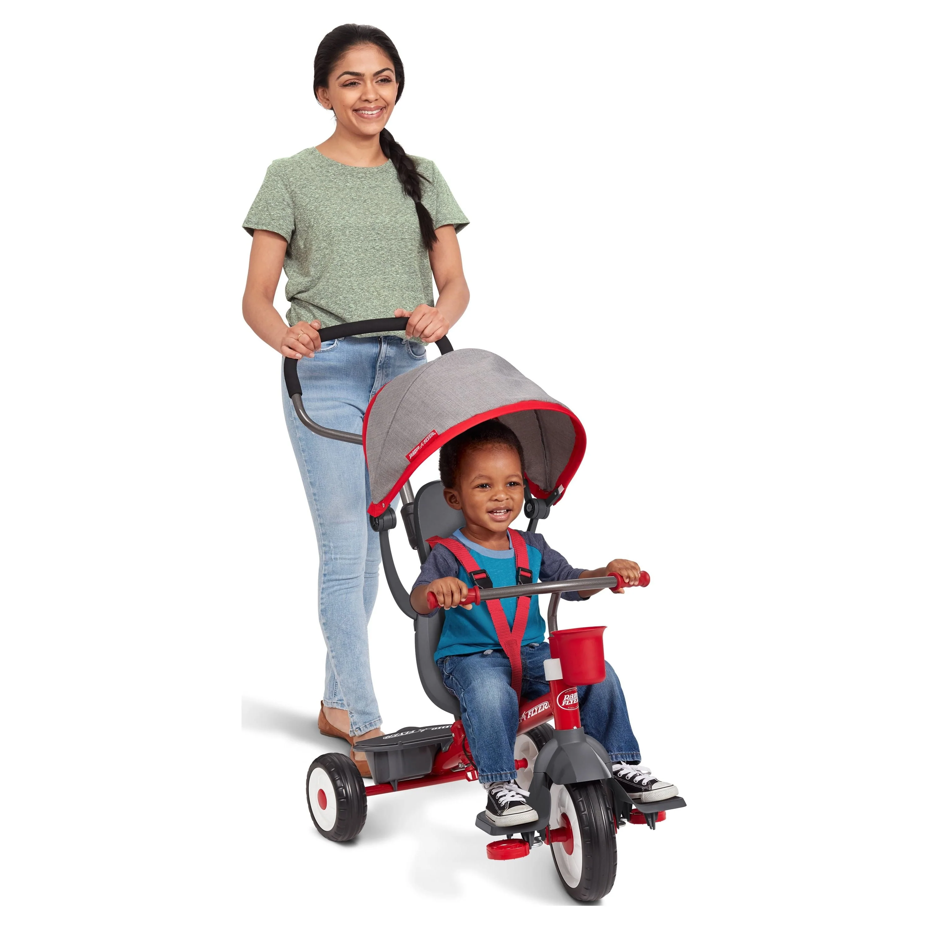 Radio Flyer, 4-in-1 Stroll 'N Trike with Activity Tray, Red & Gray, Convertible Tricycle